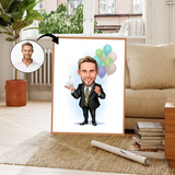 Fødselsdag tema16 (1 person) - karikaturtegning efter dine fotos - Just Karikatur