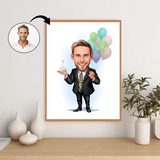 Fødselsdag tema16 (1 person) - karikaturtegning efter dine fotos - Just Karikatur