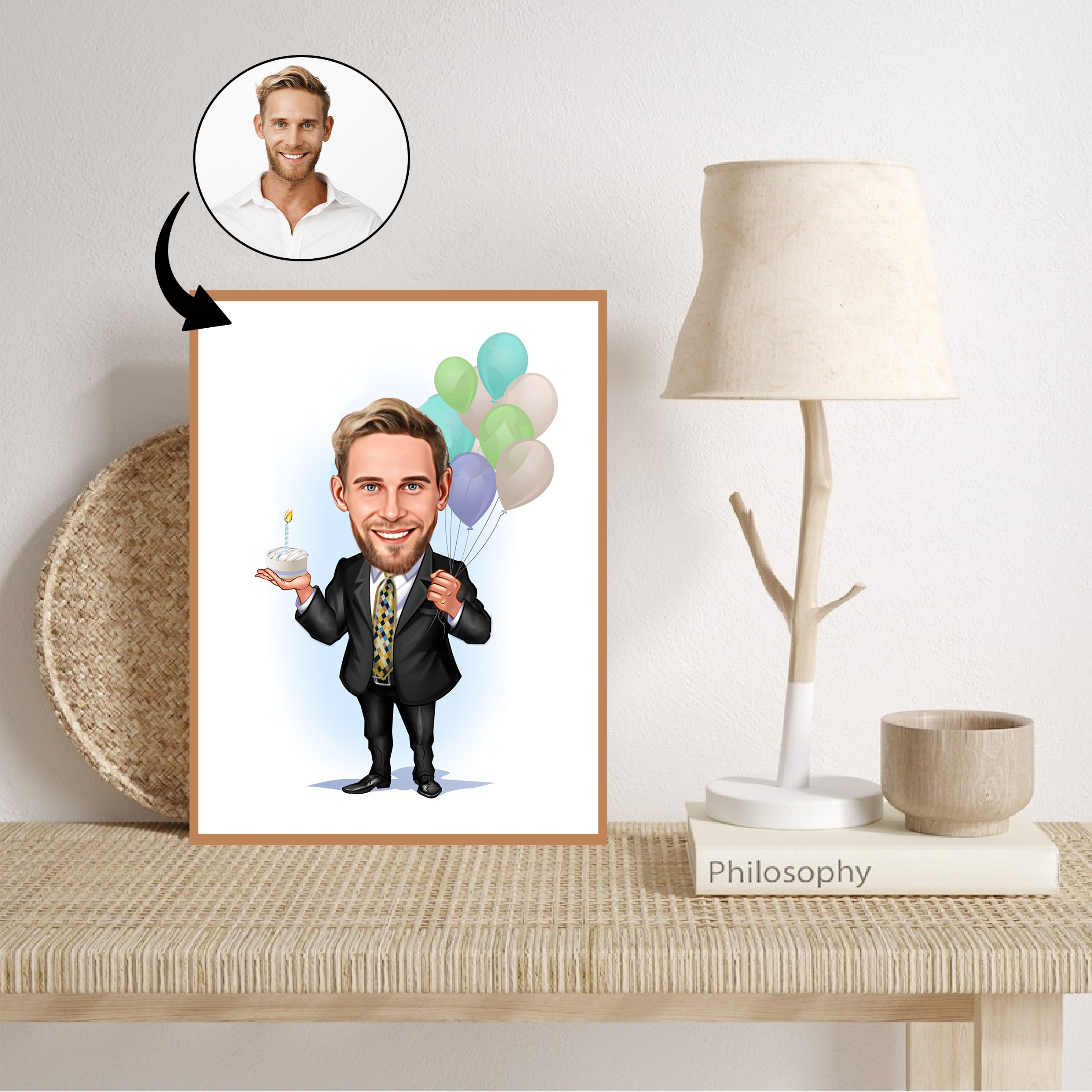 Fødselsdag tema16 (1 person) - karikaturtegning efter dine fotos - Just Karikatur