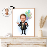 Fødselsdag tema16 (1 person) - karikaturtegning efter dine fotos - Just Karikatur