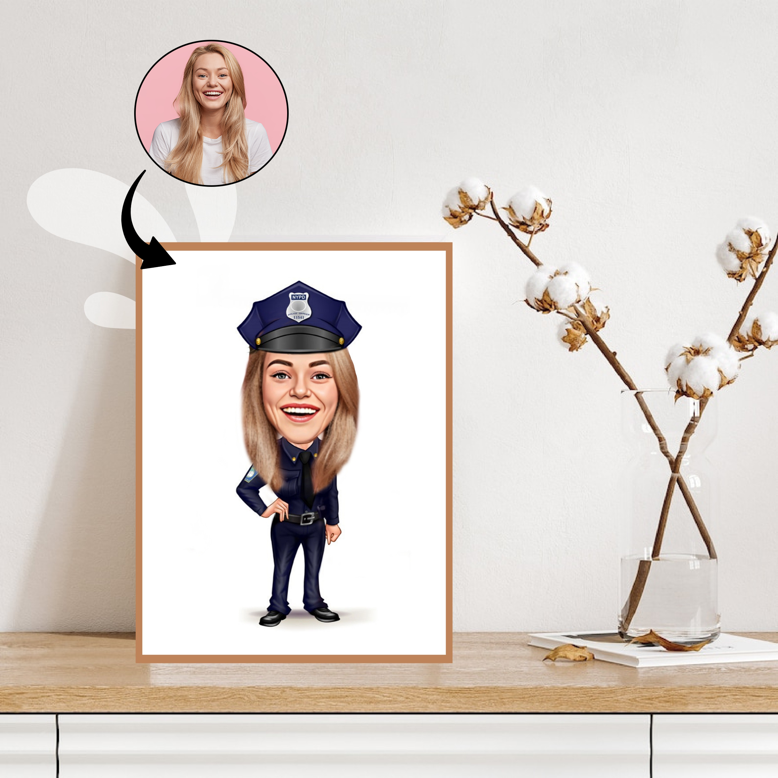 Politi & Militær tema1 (1 person) - karikaturtegning efter dine fotos - Just Karikatur