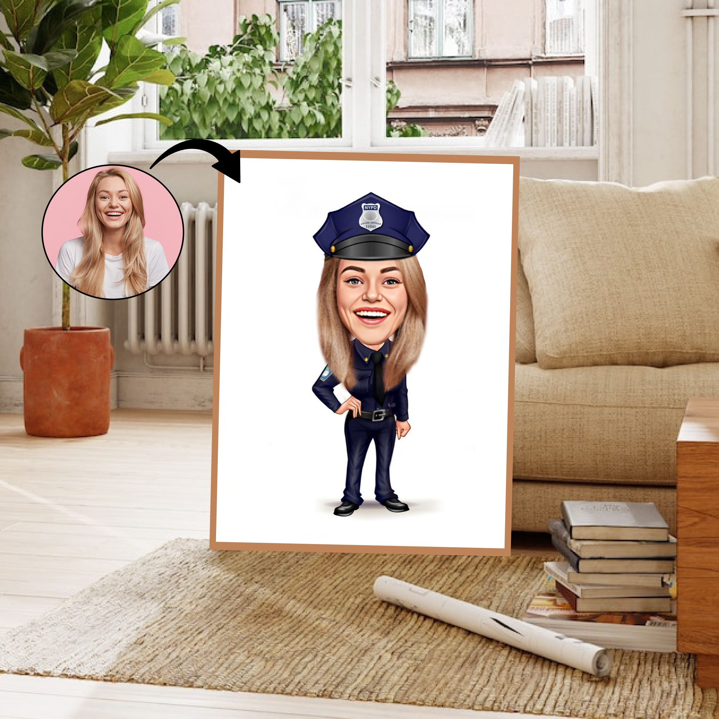 Politi & Militær tema1 (1 person) - karikaturtegning efter dine fotos - Just Karikatur