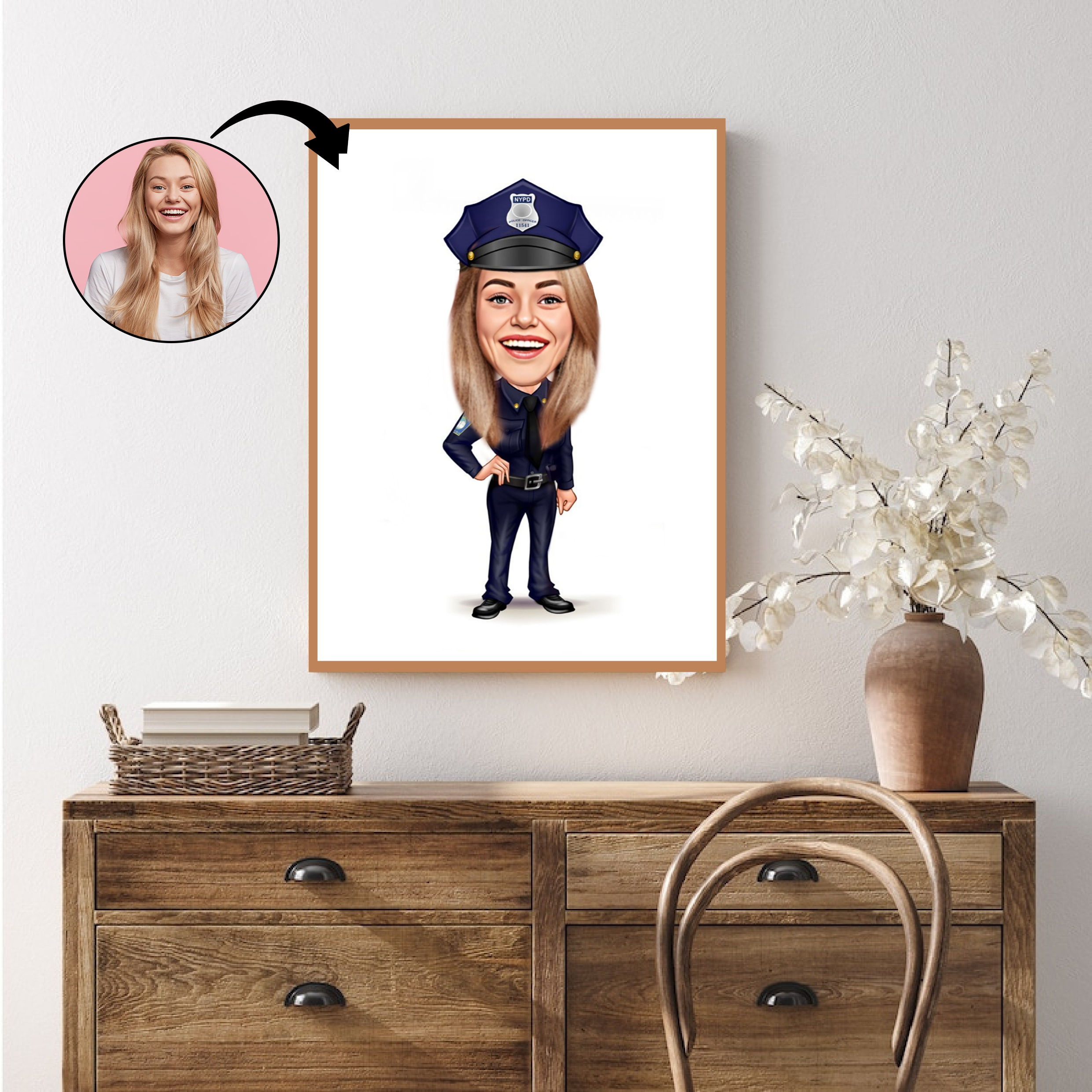 Politi & Militær tema1 (1 person) - karikaturtegning efter dine fotos - Just Karikatur