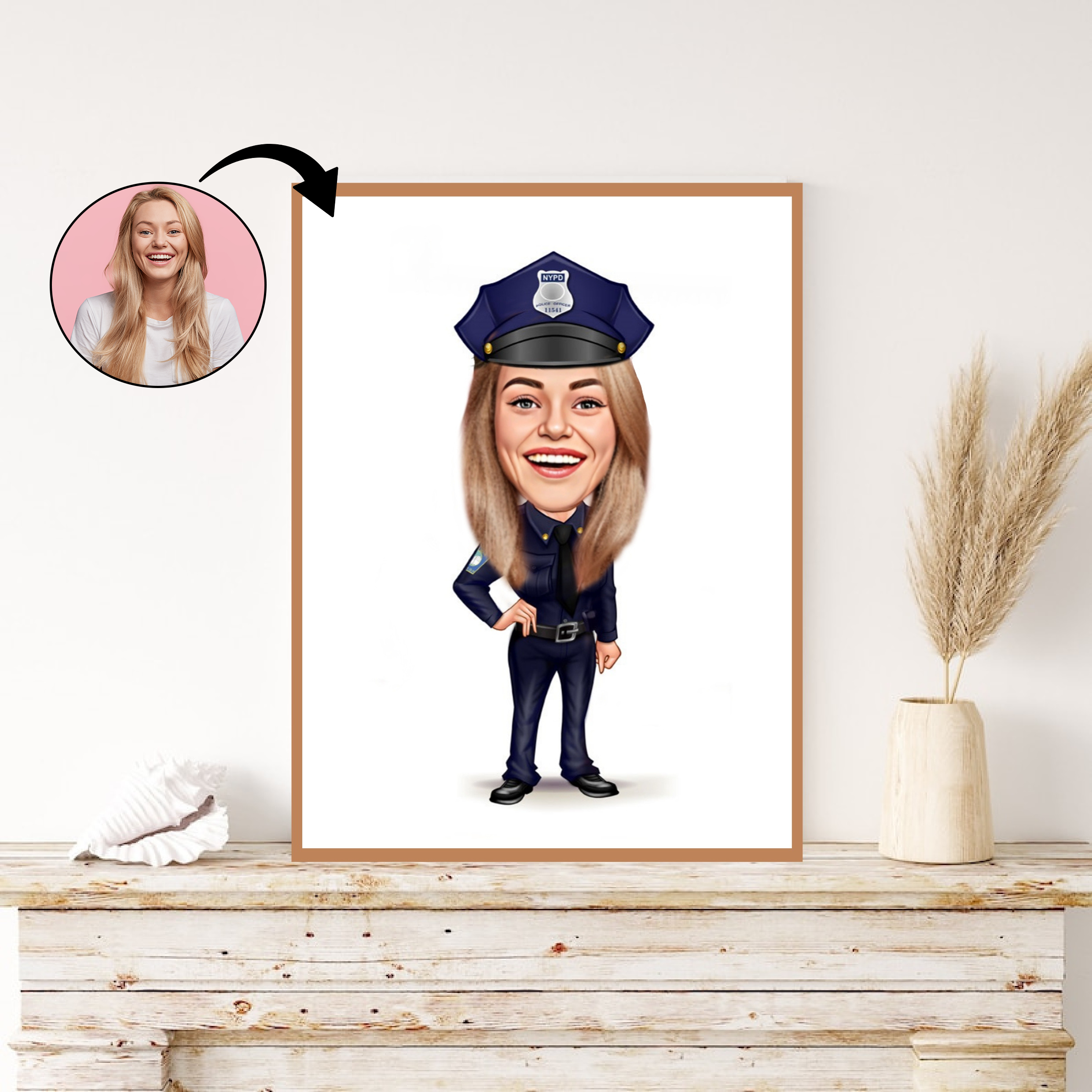 Politi & Militær tema1 (1 person) - karikaturtegning efter dine fotos - Just Karikatur