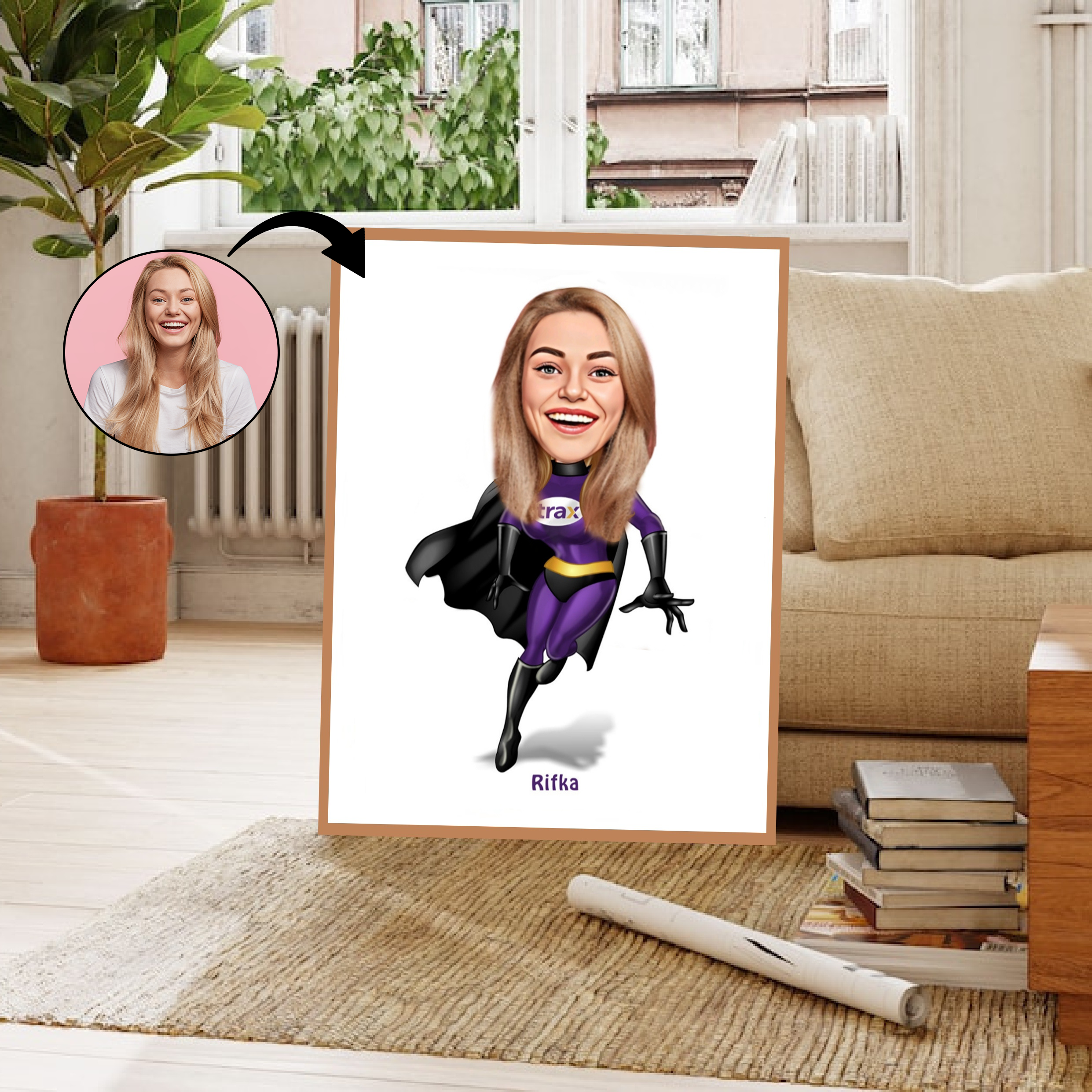 Superhelt tema16 (1 person) - karikaturtegning efter dine fotos - Just Karikatur