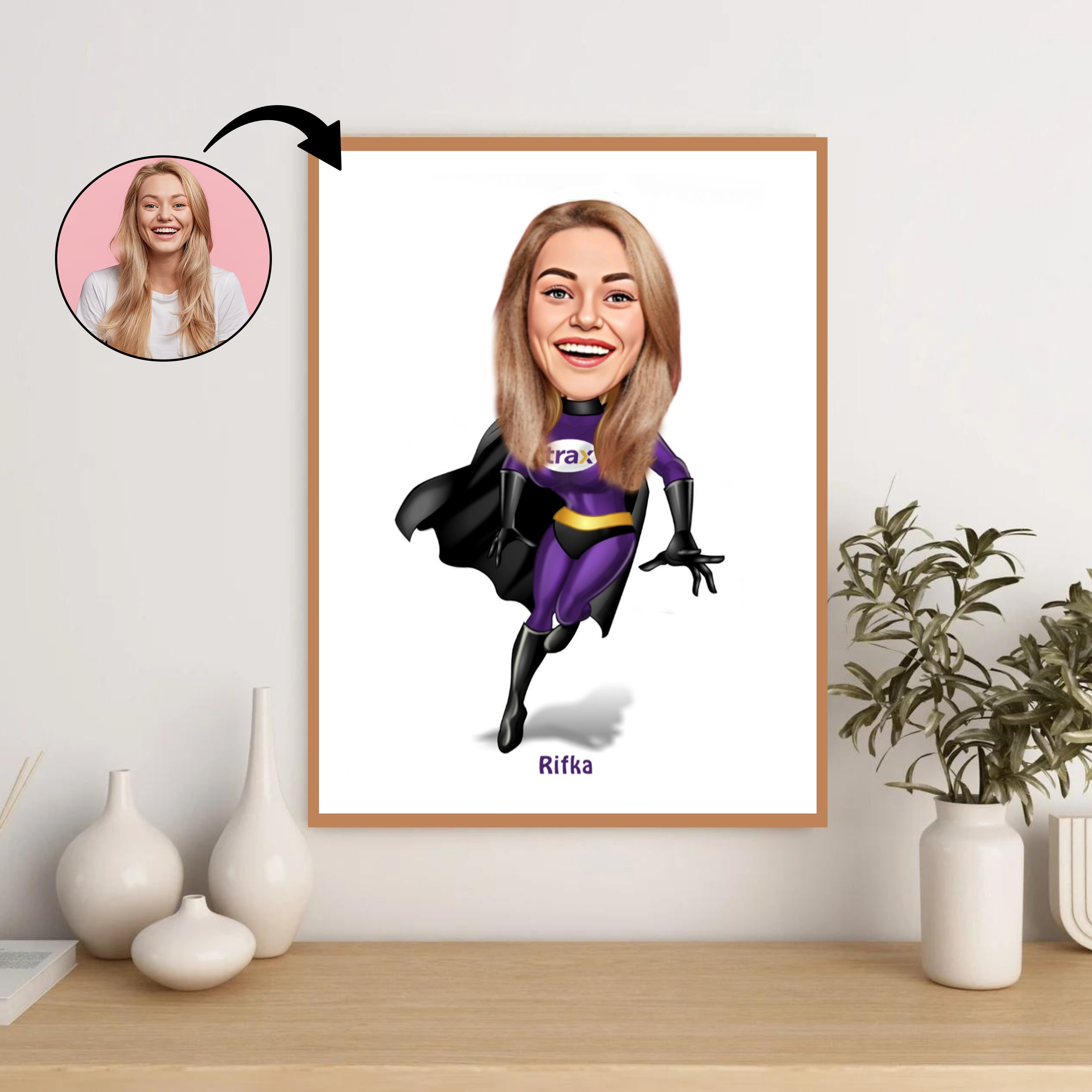 Superhelt tema18 (1 person) - karikaturtegning efter dine fotos - Just Karikatur