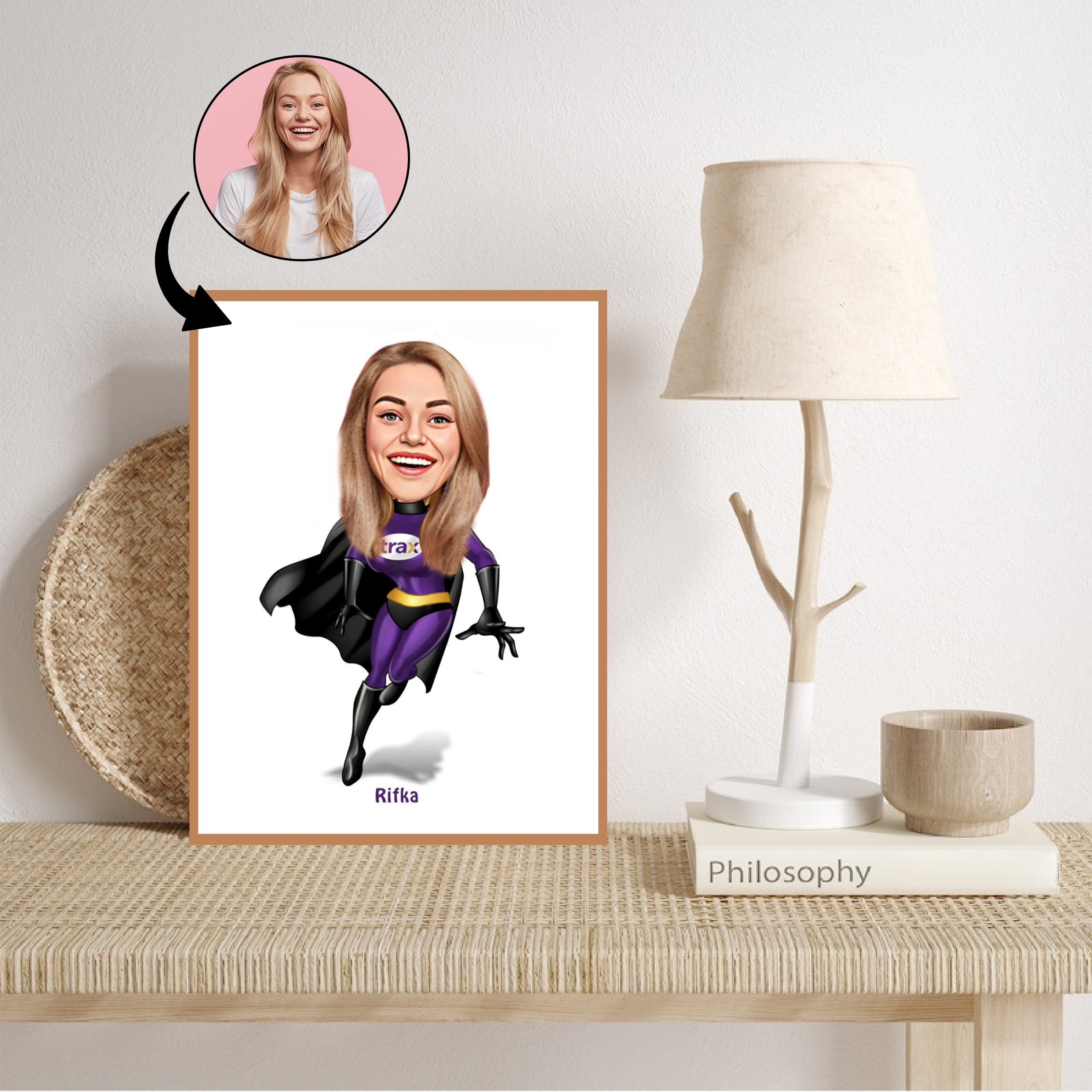 Superhelt tema18 (1 person) - karikaturtegning efter dine fotos - Just Karikatur