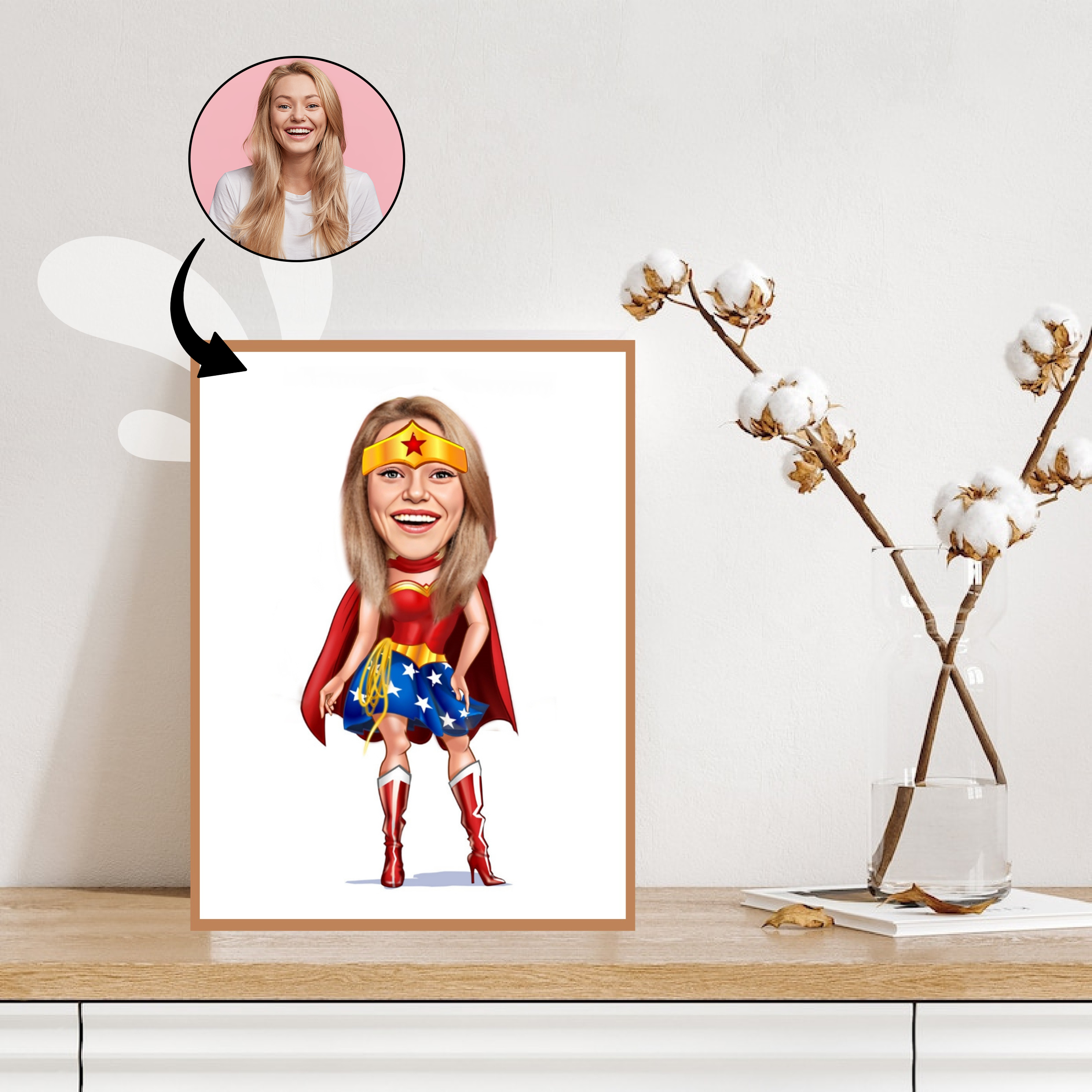 Superhelt tema14 (1 person) - karikaturtegning efter dine fotos - Just Karikatur