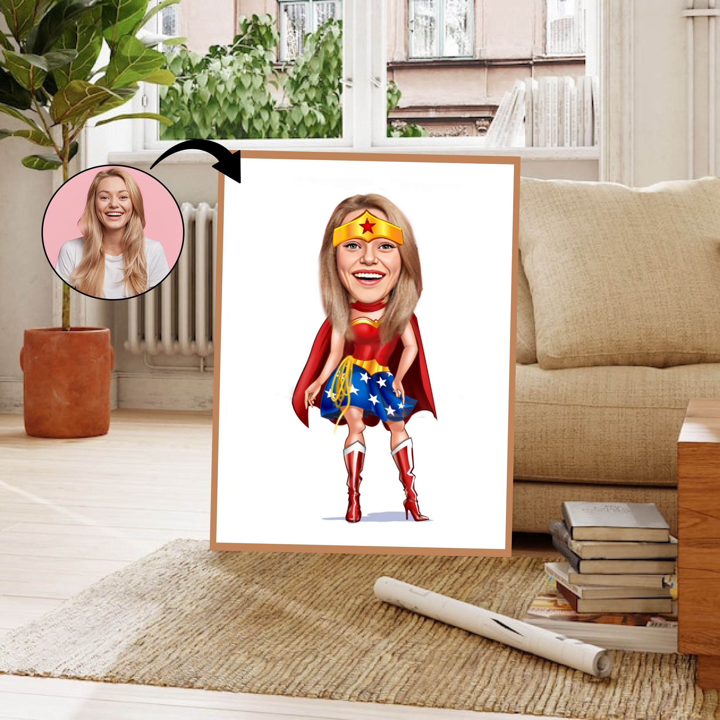 Superhelt tema14 (1 person) - karikaturtegning efter dine fotos - Just Karikatur