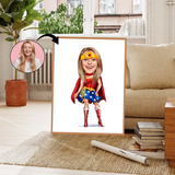 Superhelt tema14 (1 person) - karikaturtegning efter dine fotos - Just Karikatur