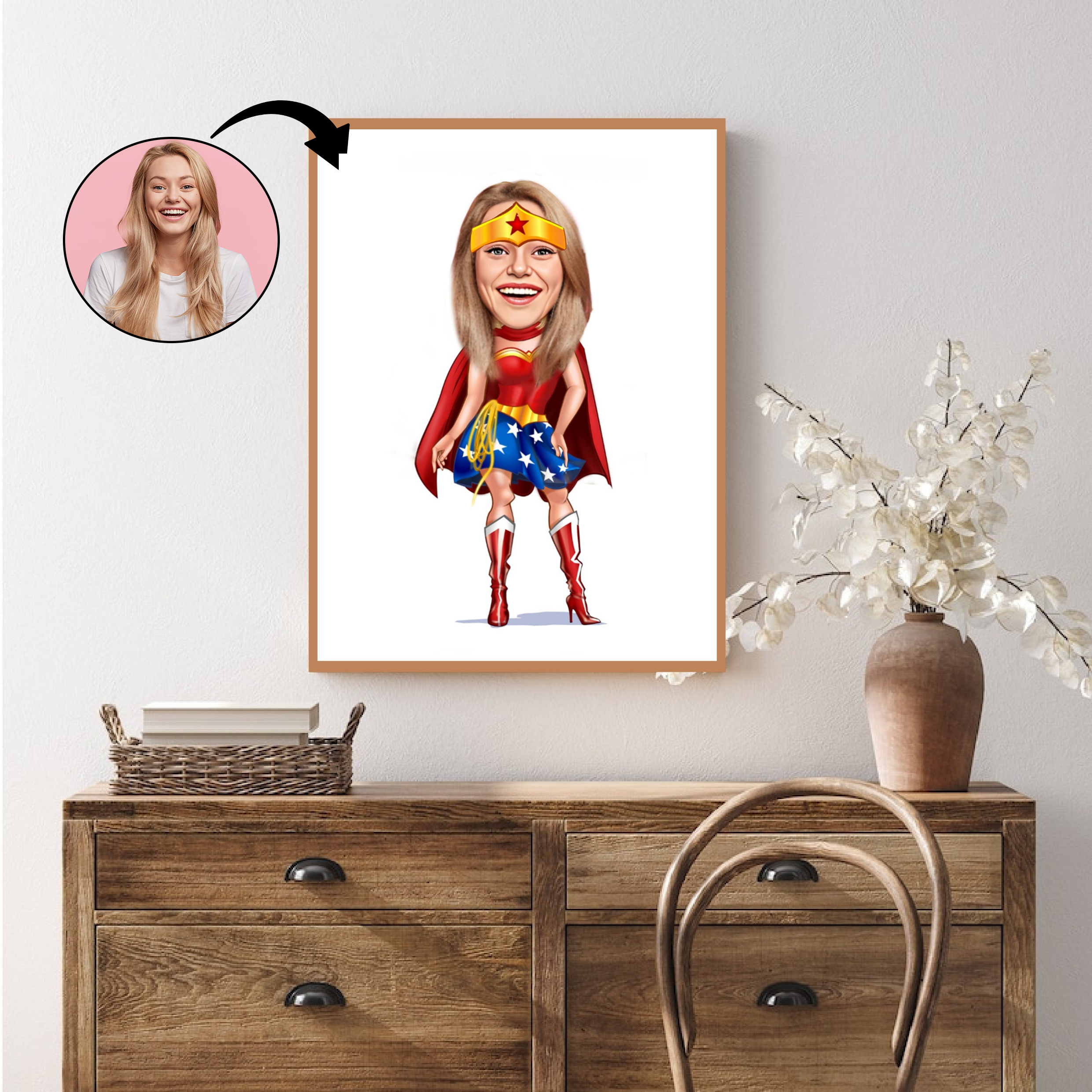 Superhelt tema14 (1 person) - karikaturtegning efter dine fotos - Just Karikatur