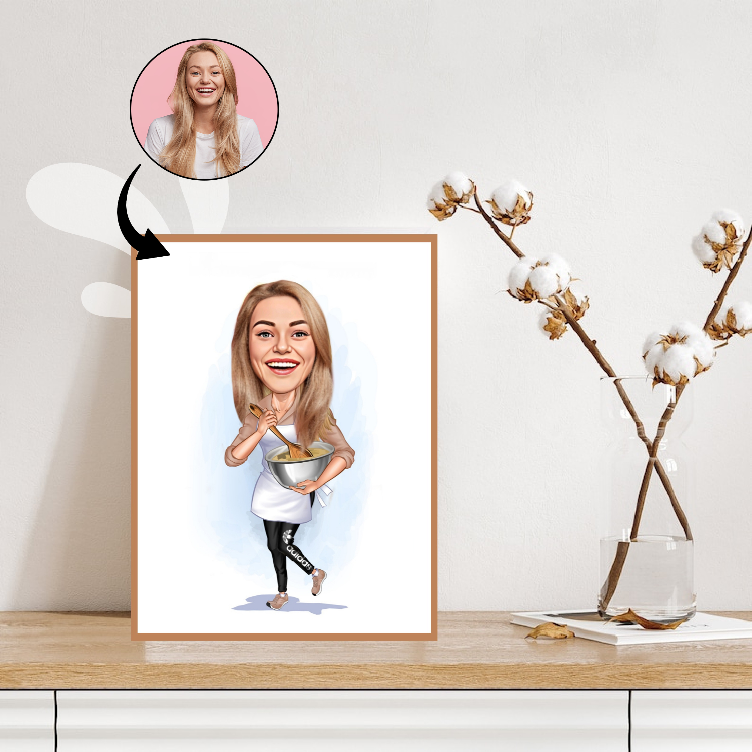 Kok tema3 (1 person) - karikaturtegning efter dine fotos - Just Karikatur