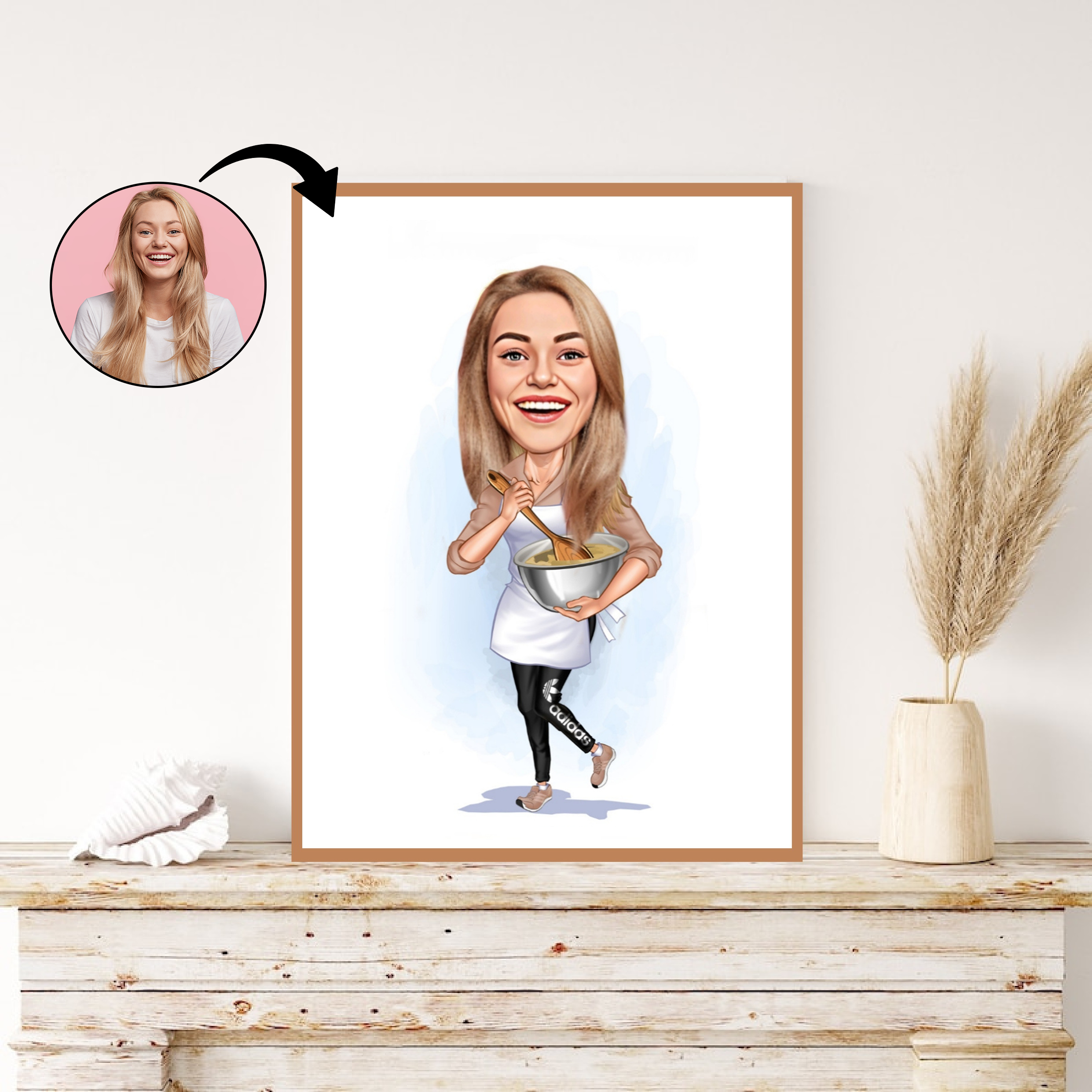 Kok tema3 (1 person) - karikaturtegning efter dine fotos - Just Karikatur