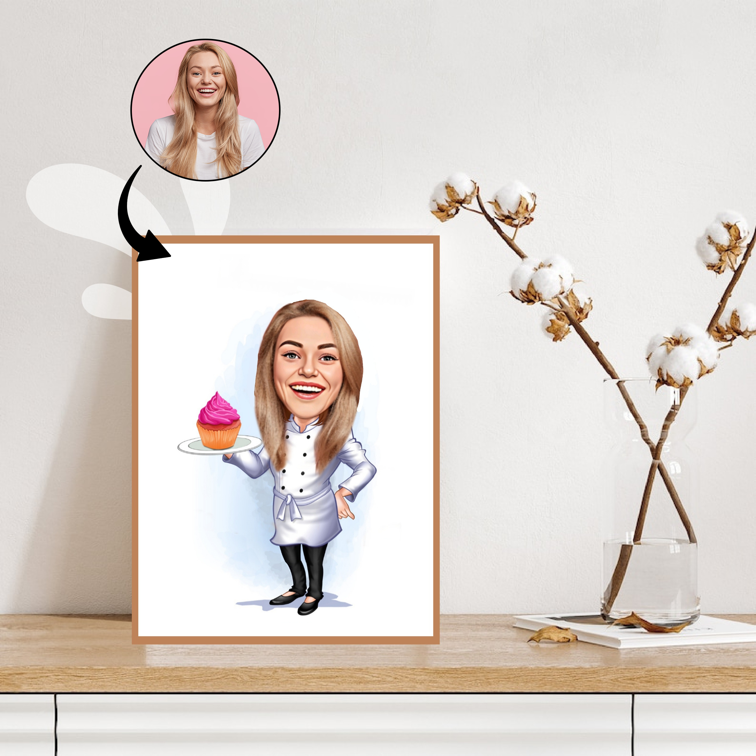 Kok tema5 (1 person) - karikaturtegning efter dine fotos - Just Karikatur