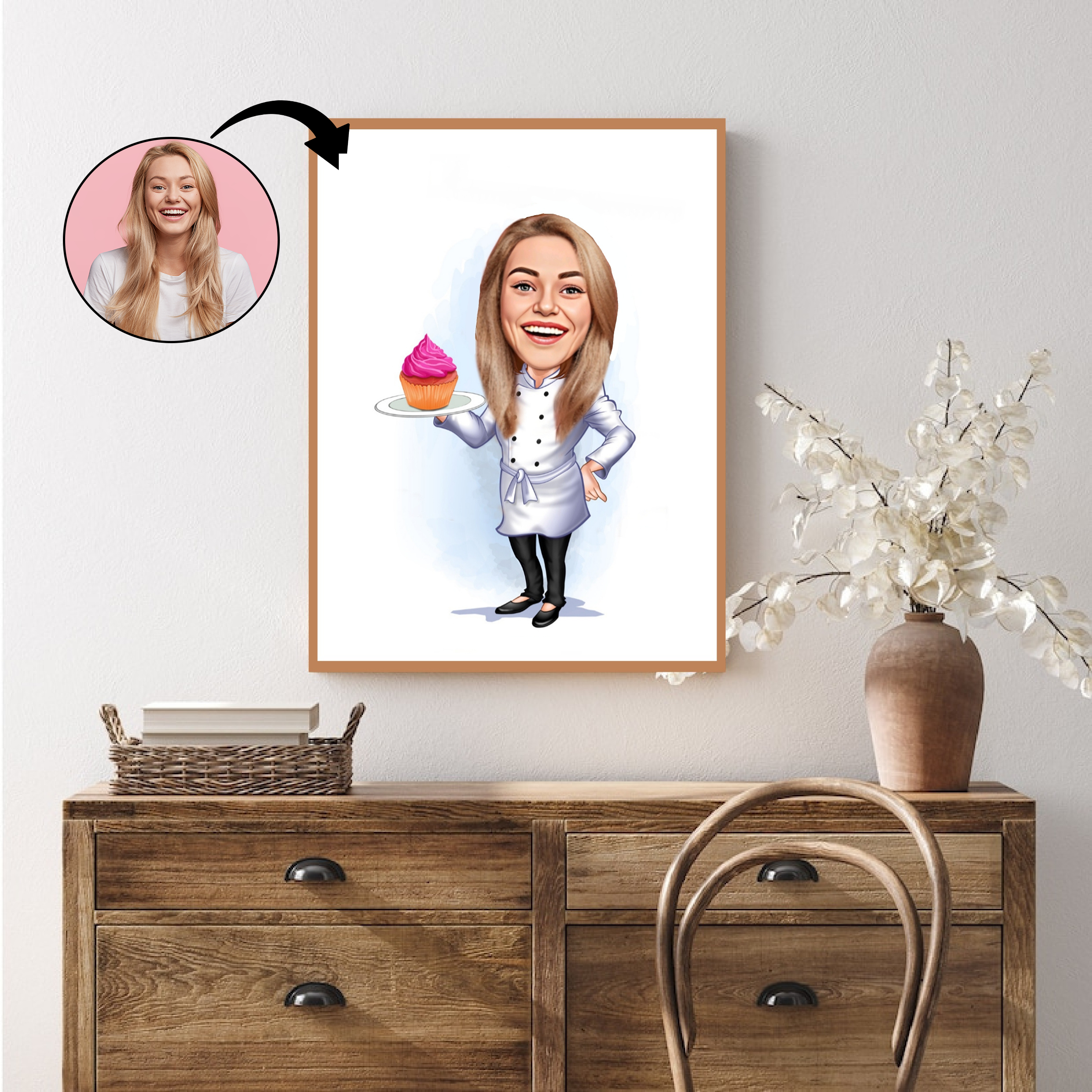 Kok tema5 (1 person) - karikaturtegning efter dine fotos - Just Karikatur