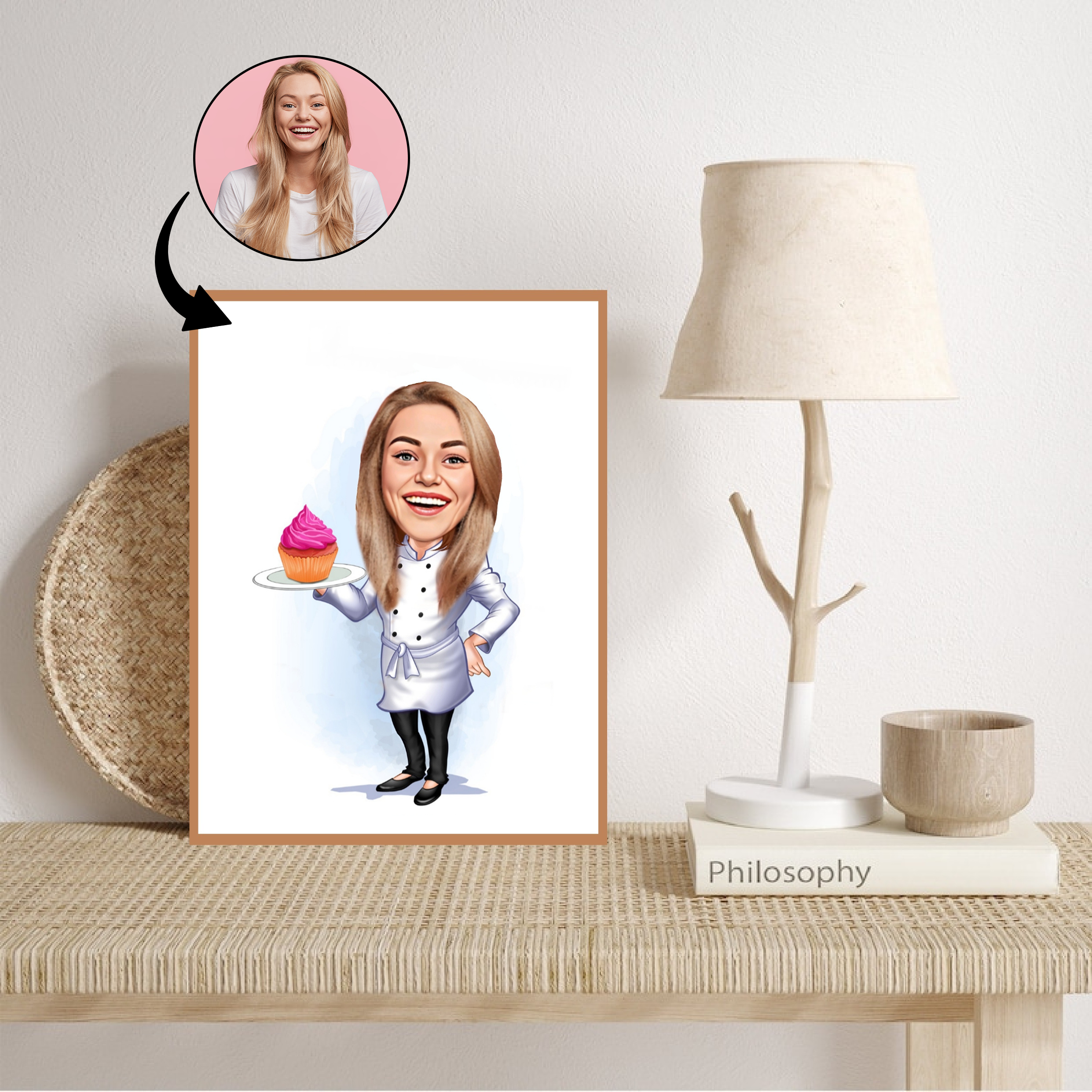 Kok tema5 (1 person) - karikaturtegning efter dine fotos - Just Karikatur