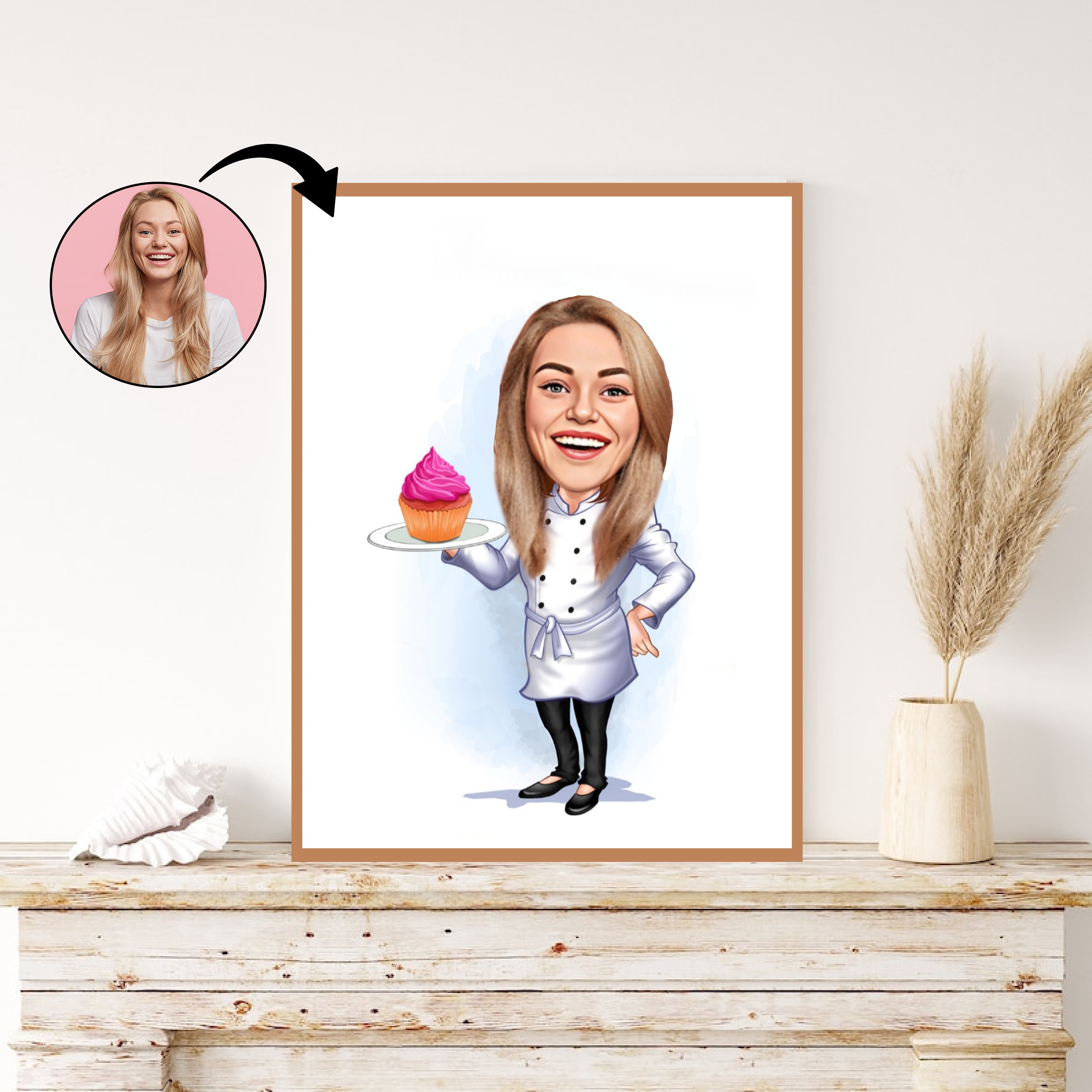 Kok tema5 (1 person) - karikaturtegning efter dine fotos - Just Karikatur