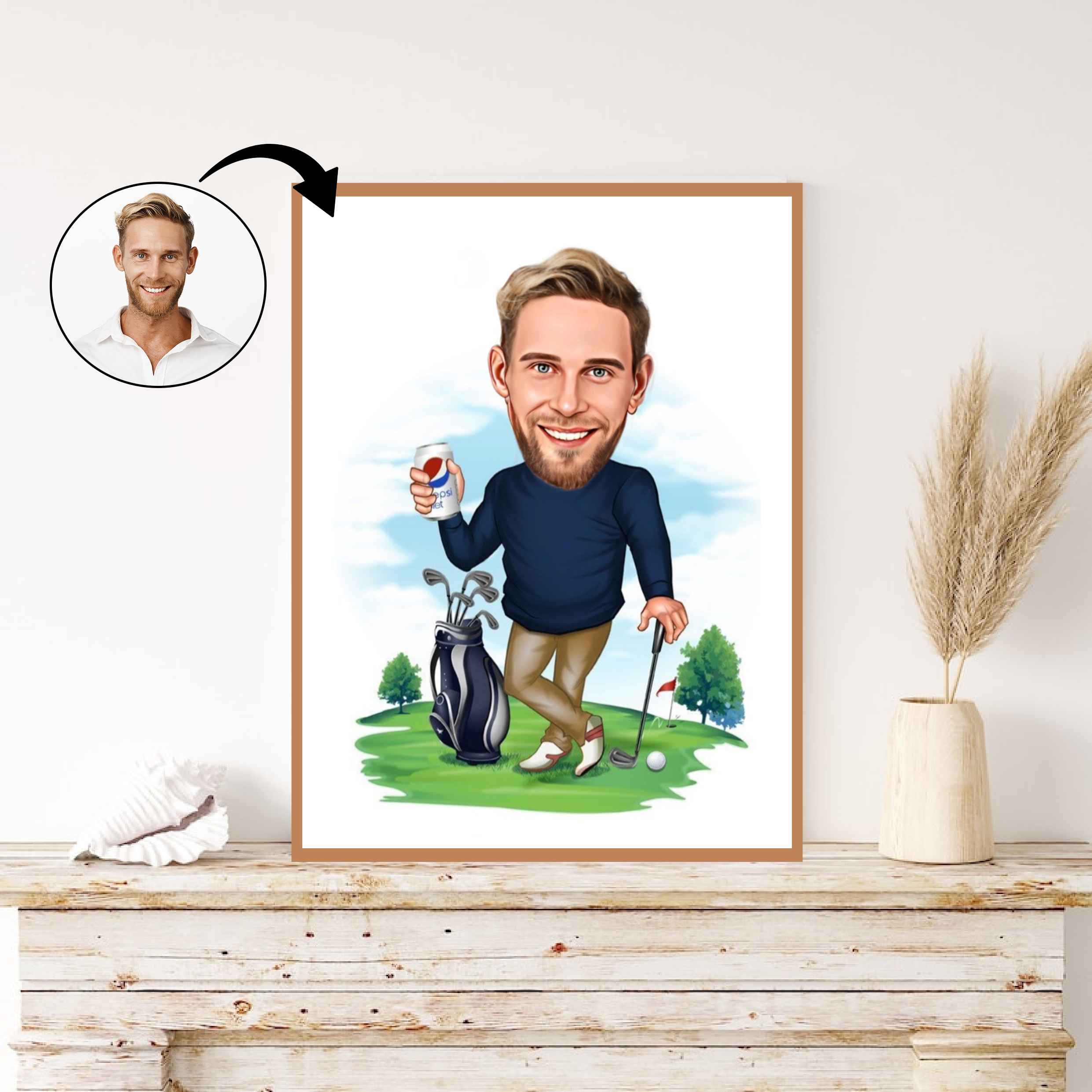 Golf tema3 (1 person) - karikaturtegning efter dine fotos - Just Karikatur