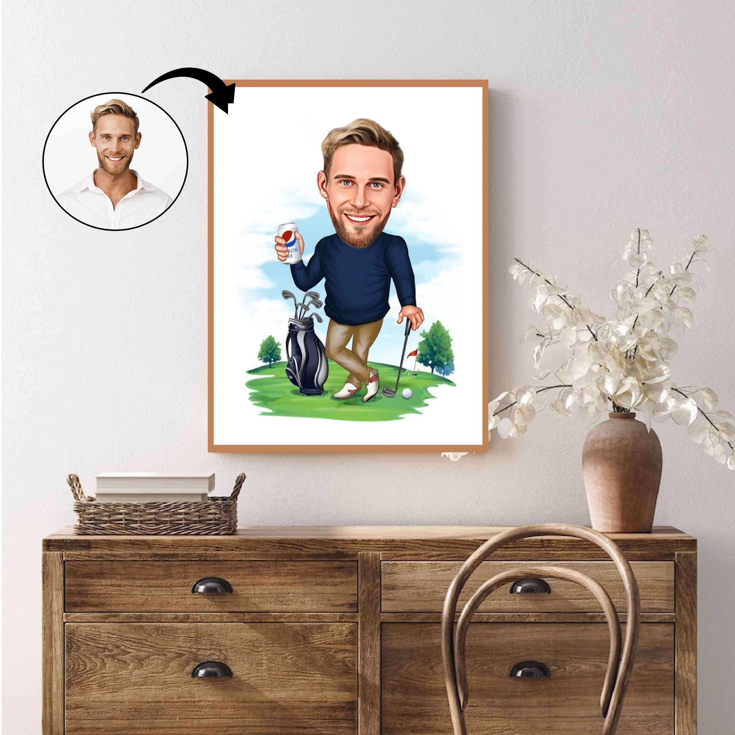 Golf tema3 (1 person) - karikaturtegning efter dine fotos - Just Karikatur