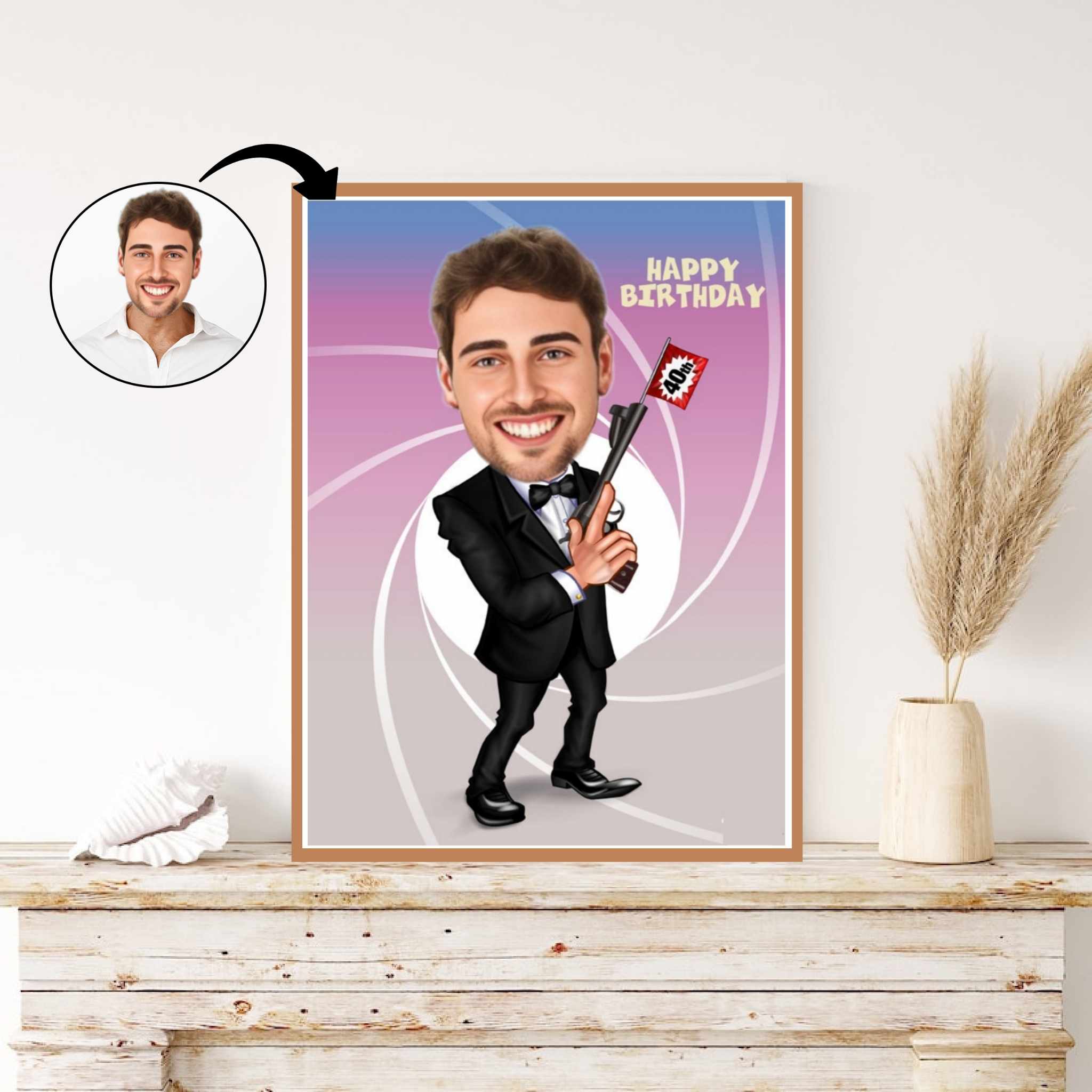 Fødselsdag tema4 (1 person) - karikaturtegning efter dine fotos - Just Karikatur