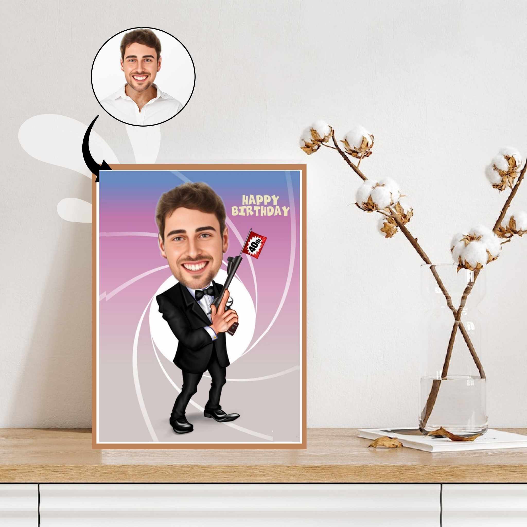 Fødselsdag tema4 (1 person) - karikaturtegning efter dine fotos - Just Karikatur