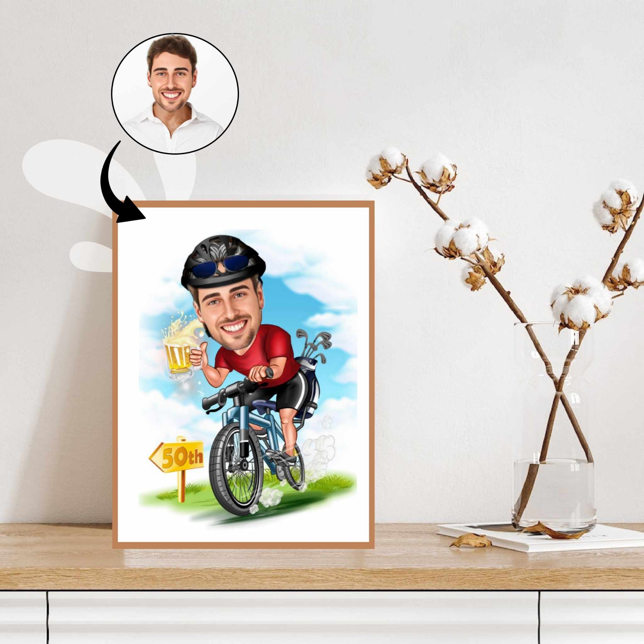 Fødselsdag tema25 (1 person) - karikaturtegning efter dine fotos - Just Karikatur