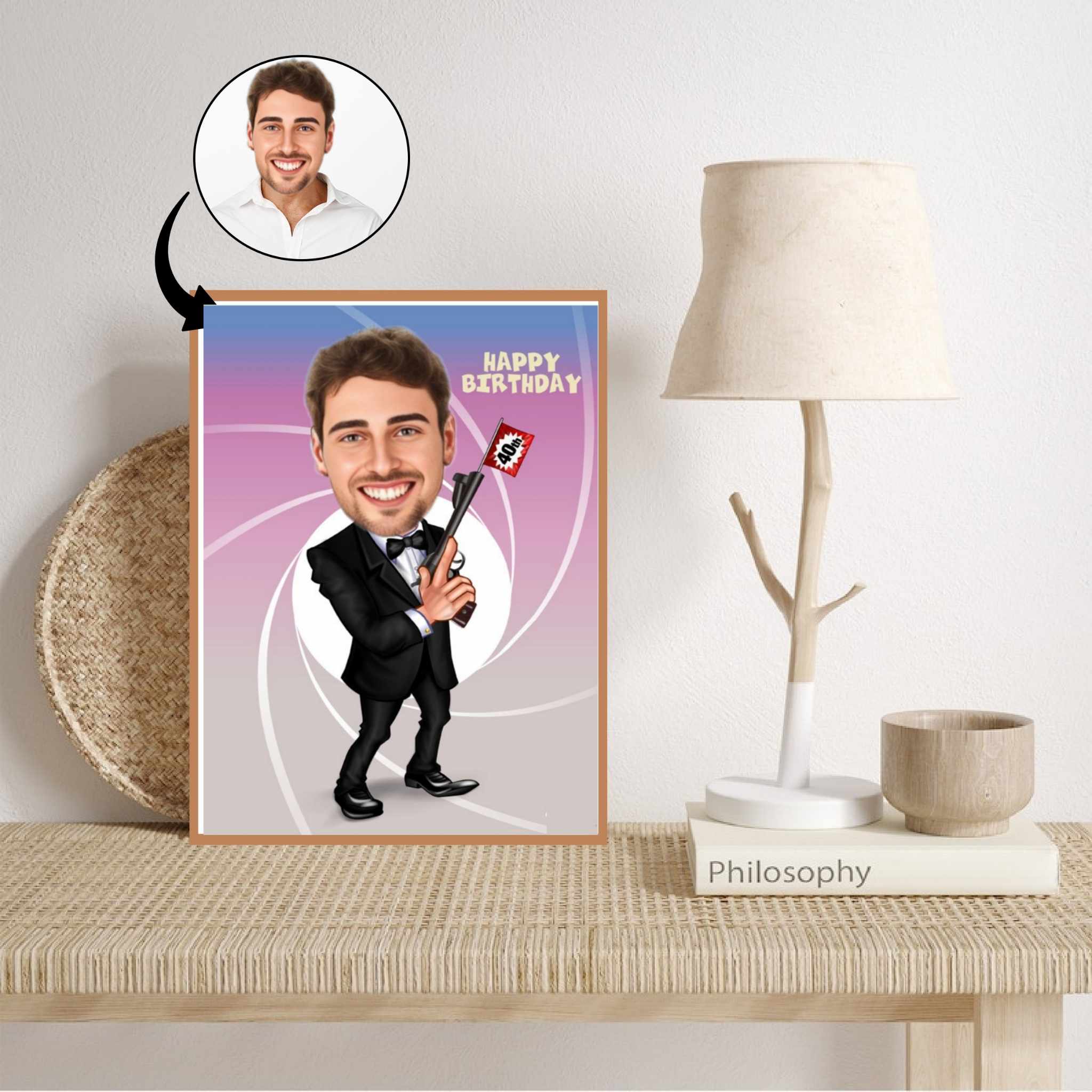 Fødselsdag tema4 (1 person) - karikaturtegning efter dine fotos - Just Karikatur