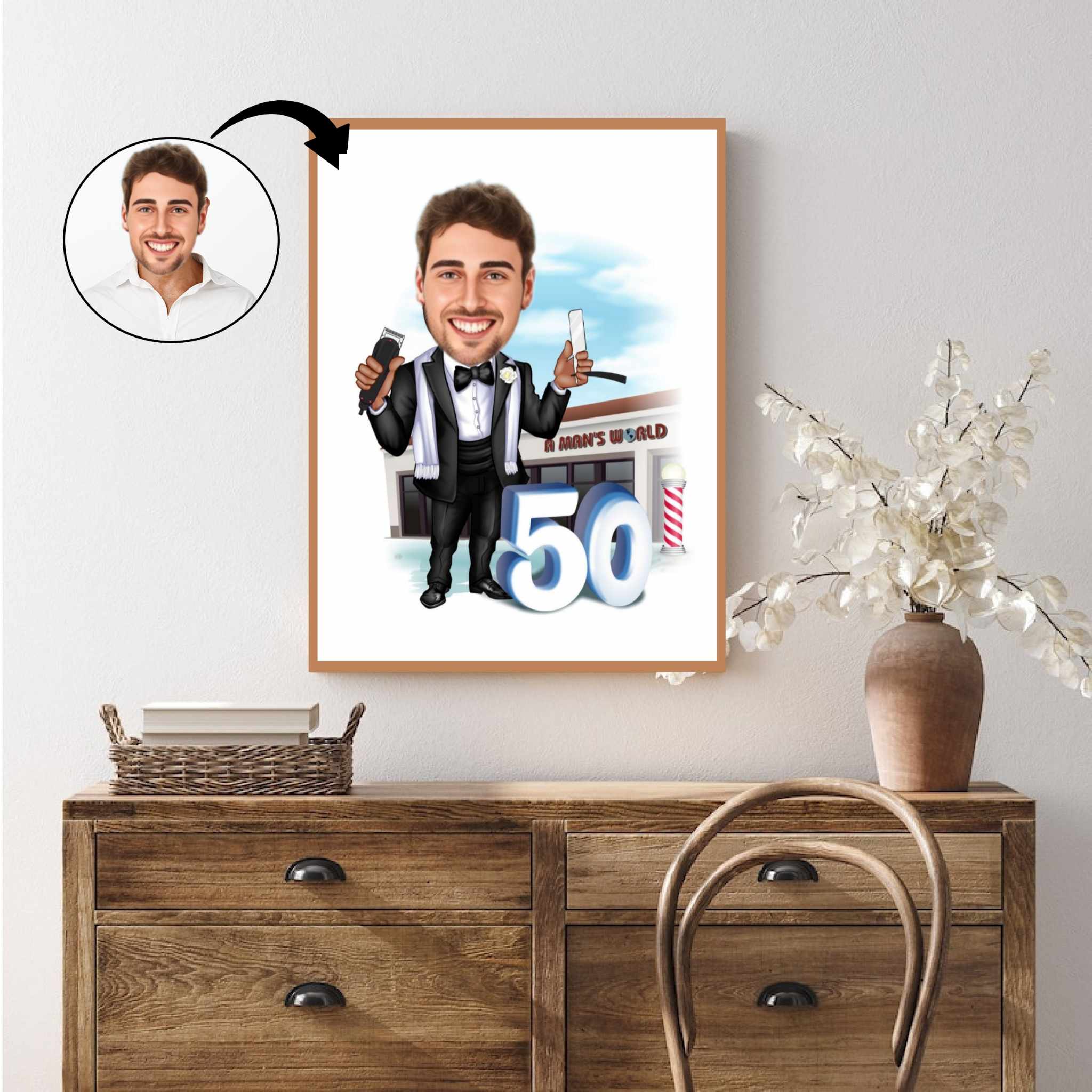 Fødselsdag tema13 (1 person) - karikaturtegning efter dine fotos - Just Karikatur