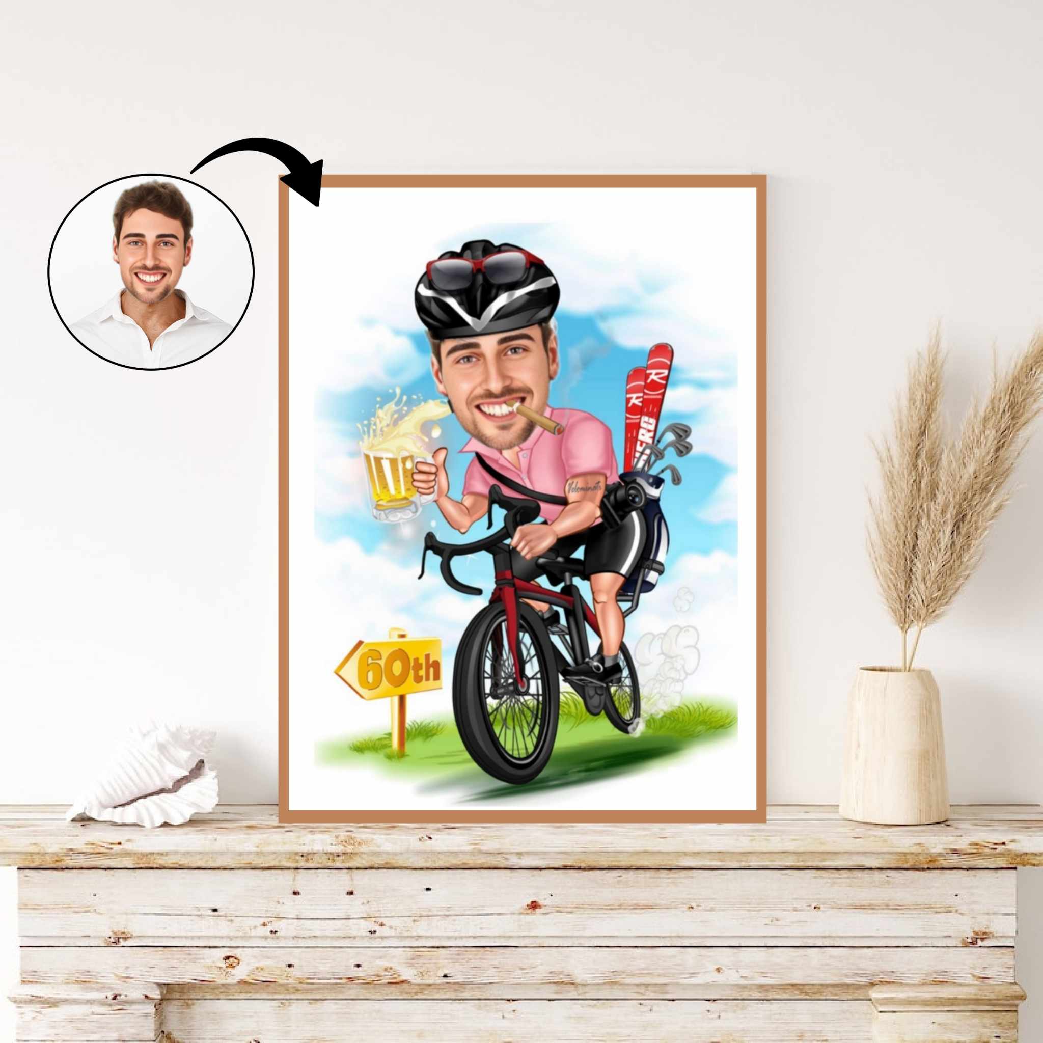 Fødselsdag tema26 (1 person) - karikaturtegning efter dine fotos - Just Karikatur