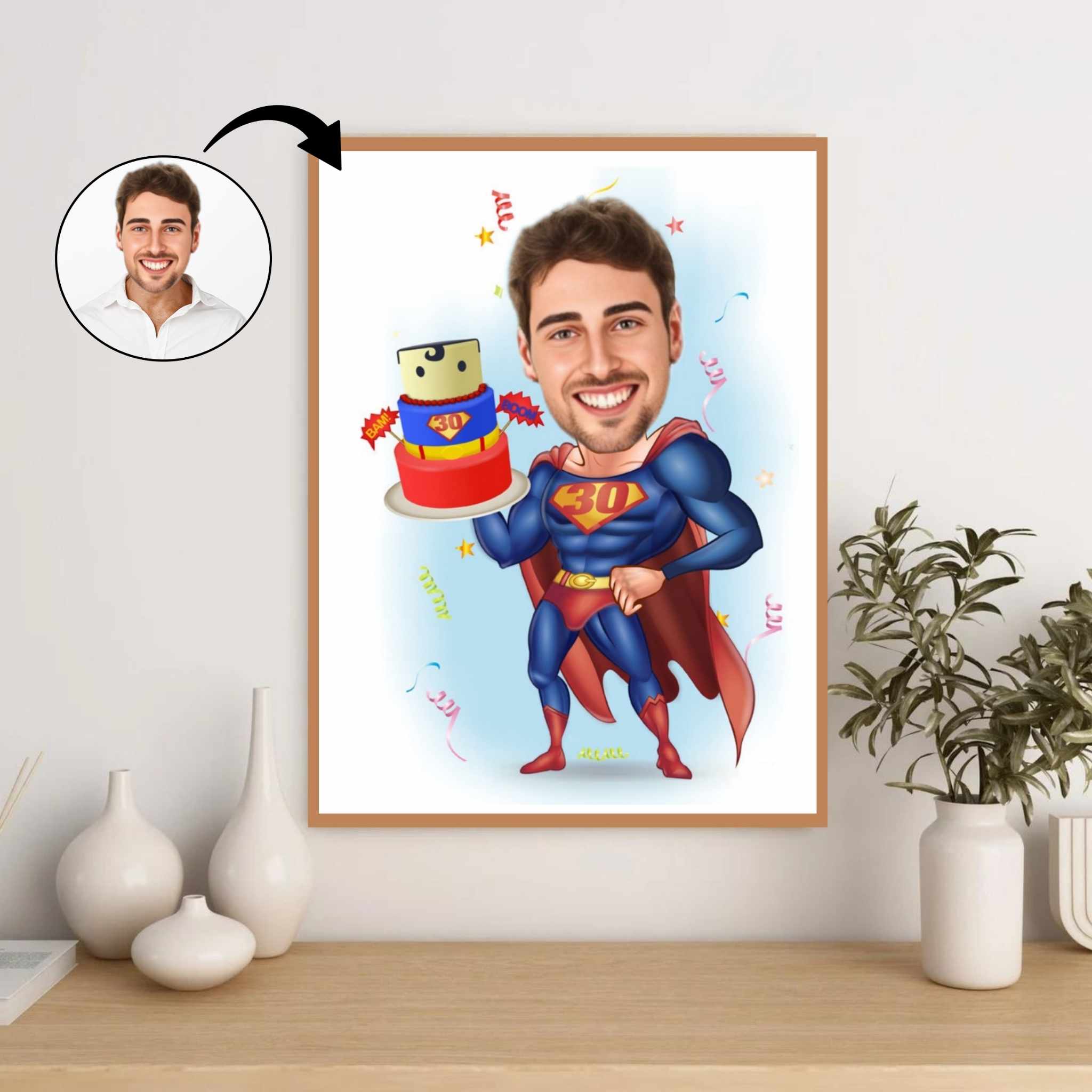 Fødselsdag tema30 (1 person) - karikaturtegning efter dine fotos - Just Karikatur