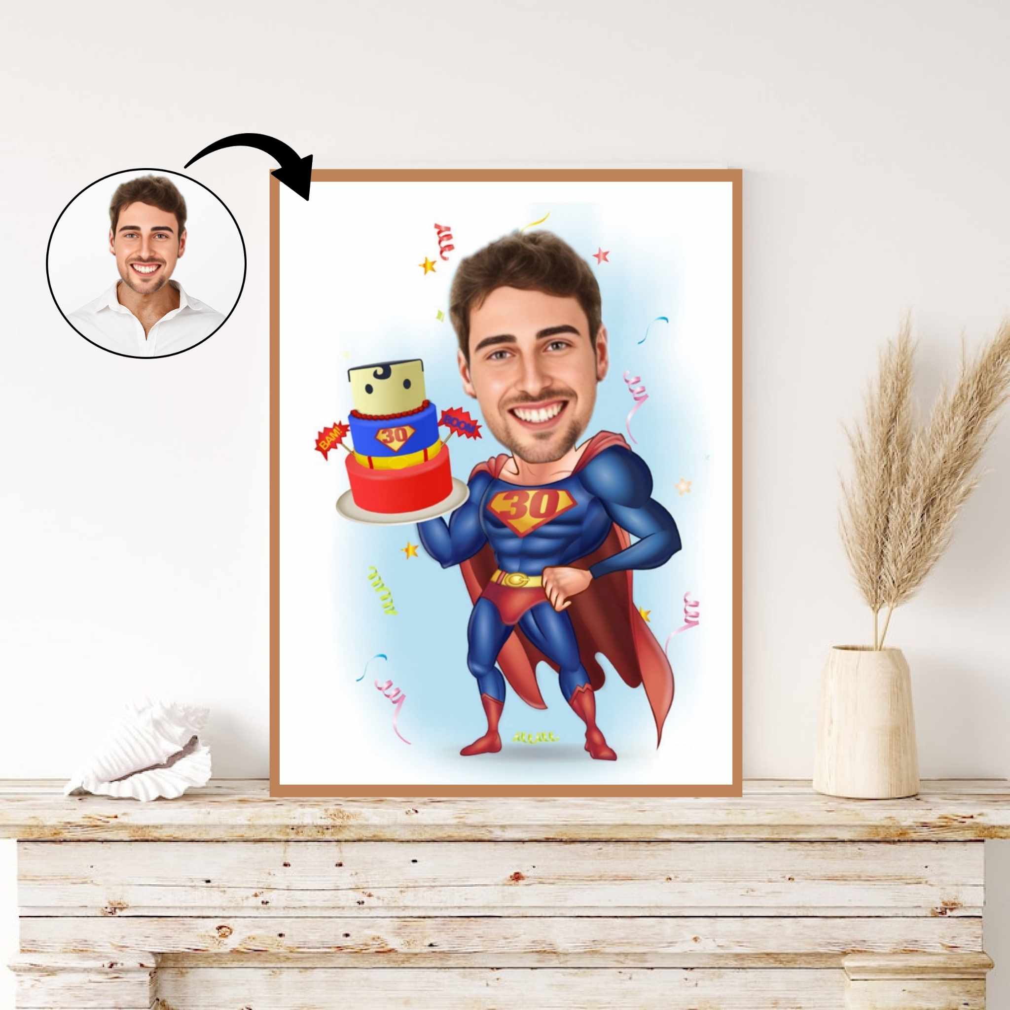 Fødselsdag tema30 (1 person) - karikaturtegning efter dine fotos - Just Karikatur