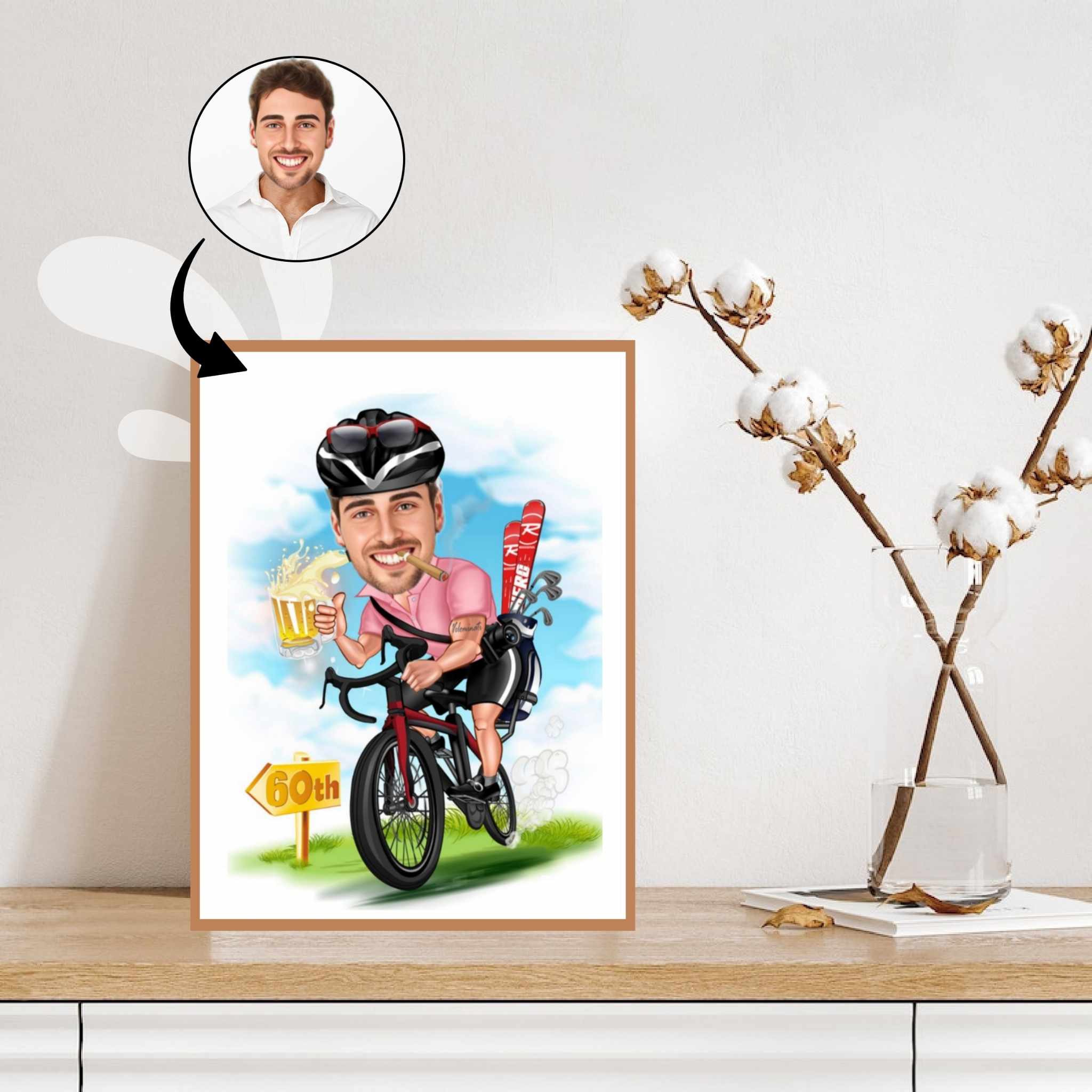 Fødselsdag tema26 (1 person) - karikaturtegning efter dine fotos - Just Karikatur