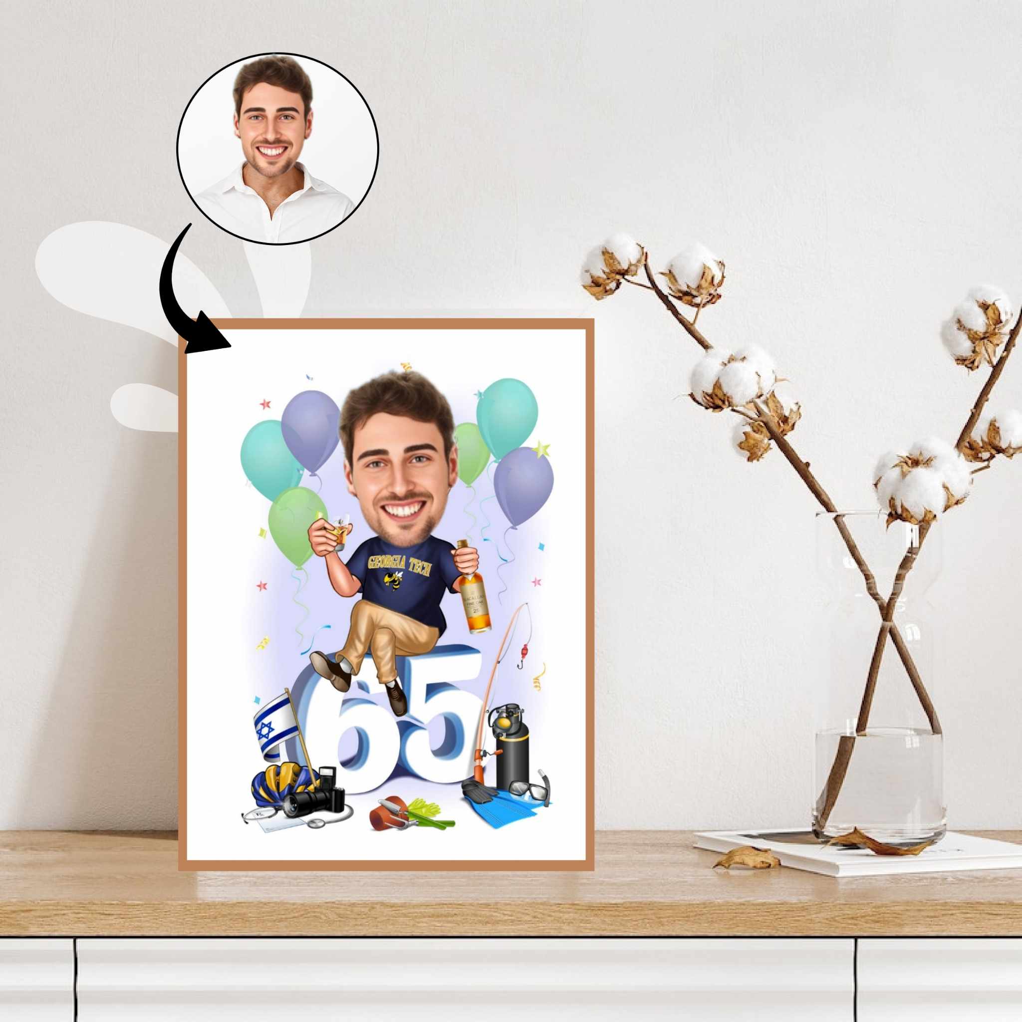 Fødselsdag tema10 (1 person) - karikaturtegning efter dine fotos - Just Karikatur