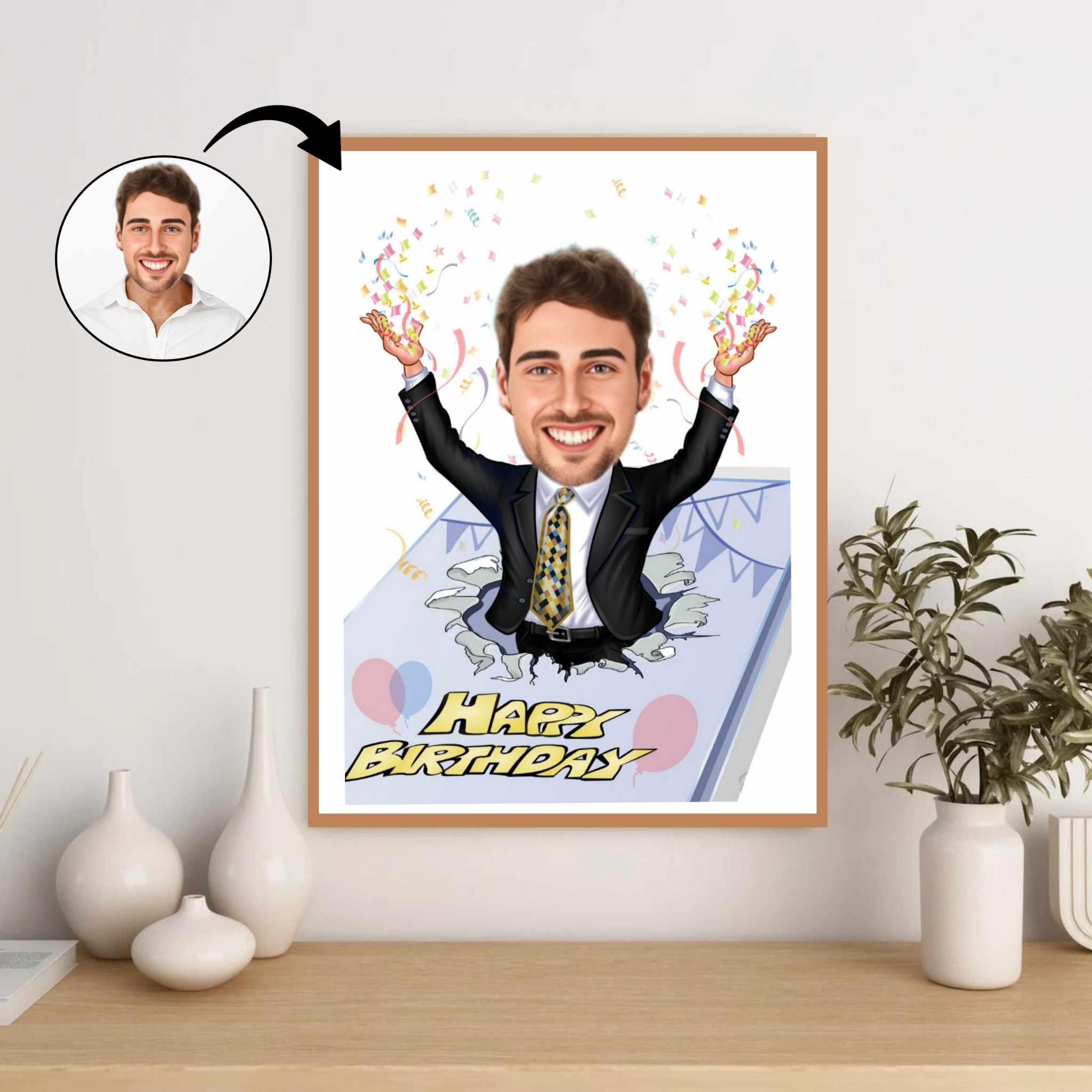 Fødselsdag tema15 (1 person) - karikaturtegning efter dine fotos - Just Karikatur