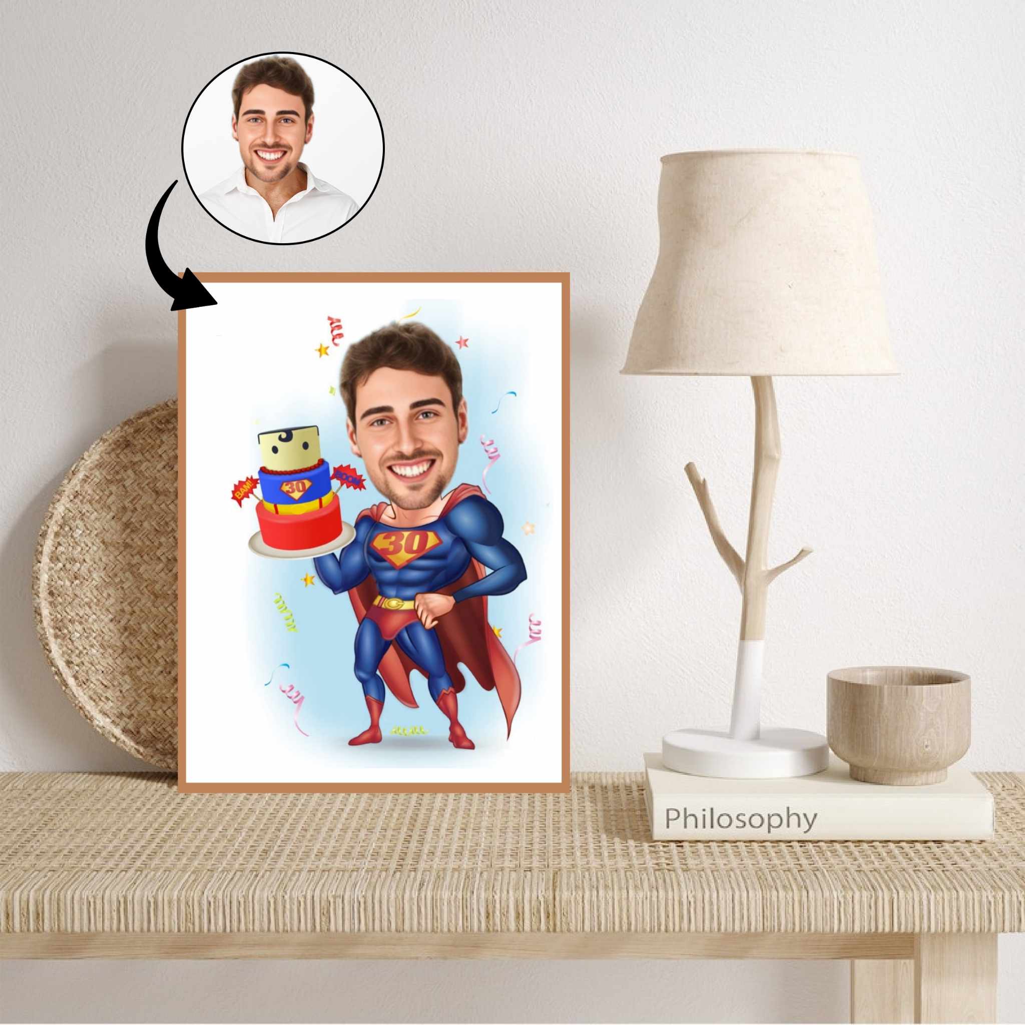 Fødselsdag tema30 (1 person) - karikaturtegning efter dine fotos - Just Karikatur