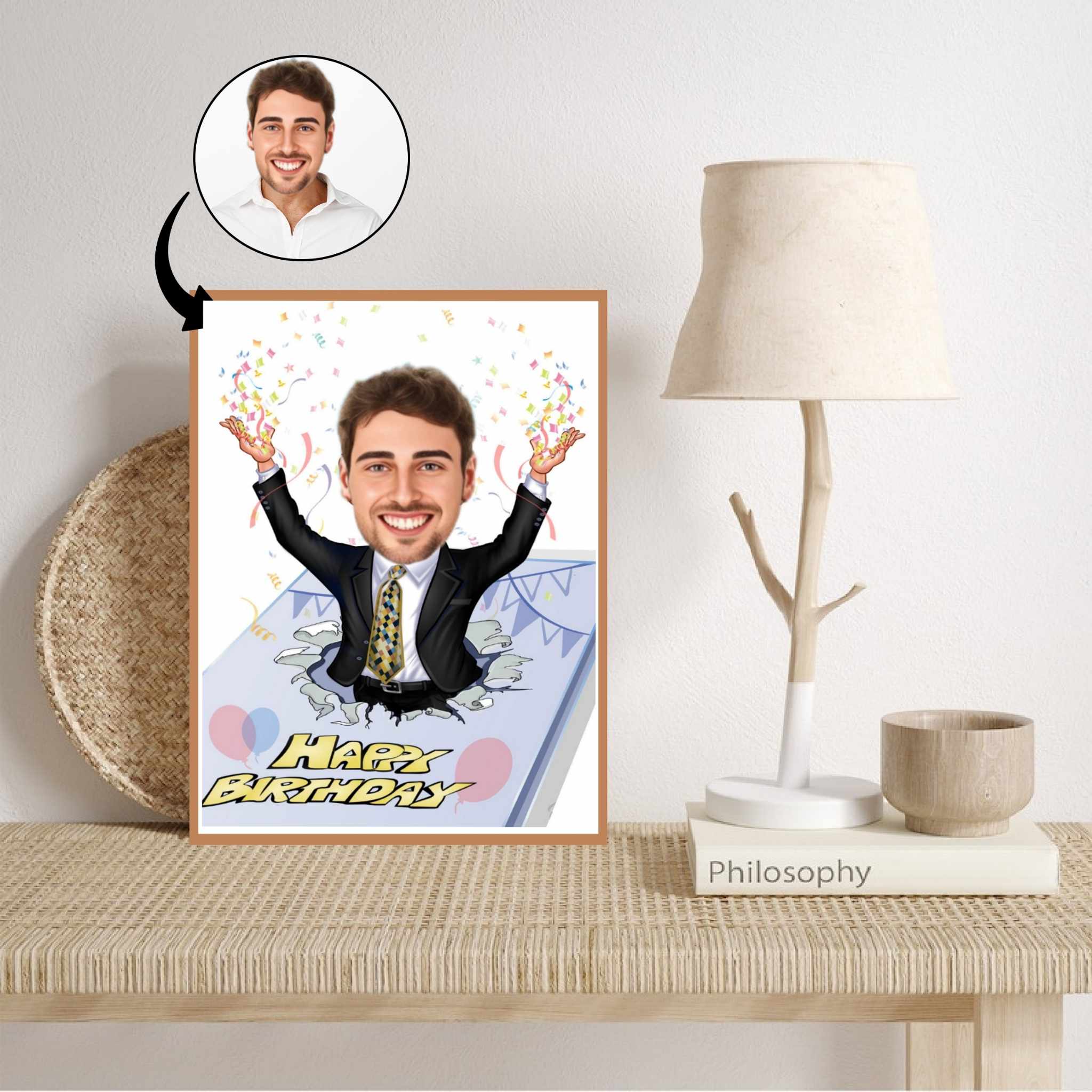 Fødselsdag tema15 (1 person) - karikaturtegning efter dine fotos - Just Karikatur