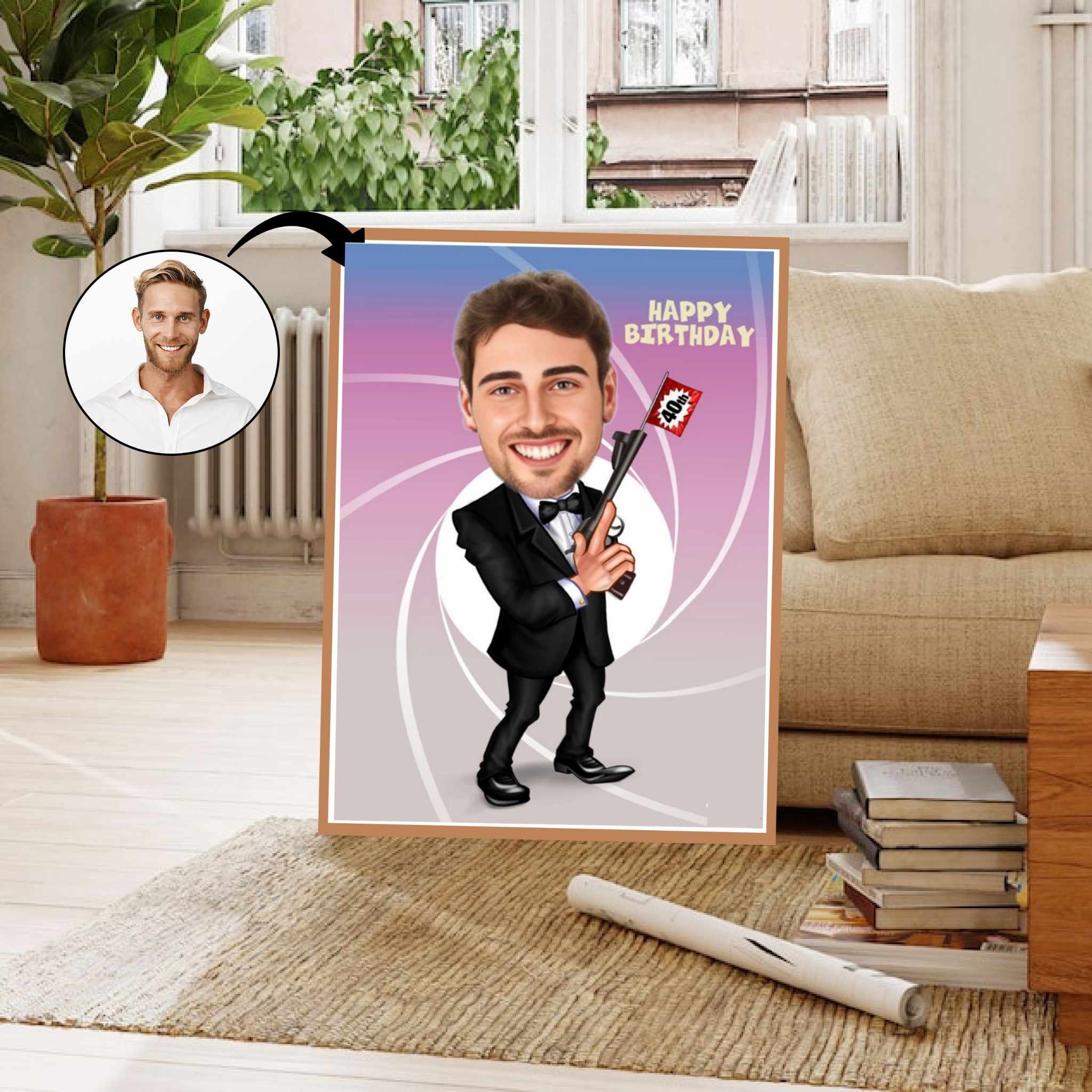 Fødselsdag tema4 (1 person) - karikaturtegning efter dine fotos - Just Karikatur