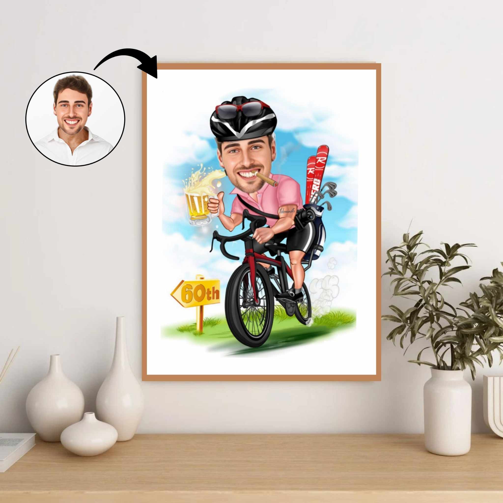 Fødselsdag tema26 (1 person) - karikaturtegning efter dine fotos - Just Karikatur