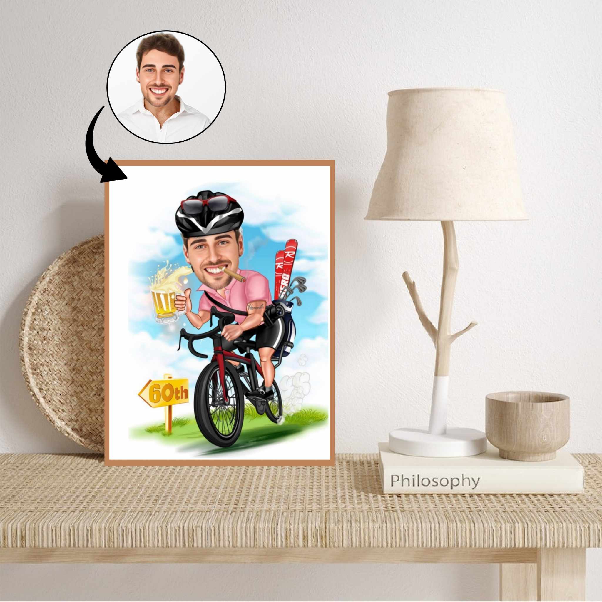 Fødselsdag tema26 (1 person) - karikaturtegning efter dine fotos - Just Karikatur