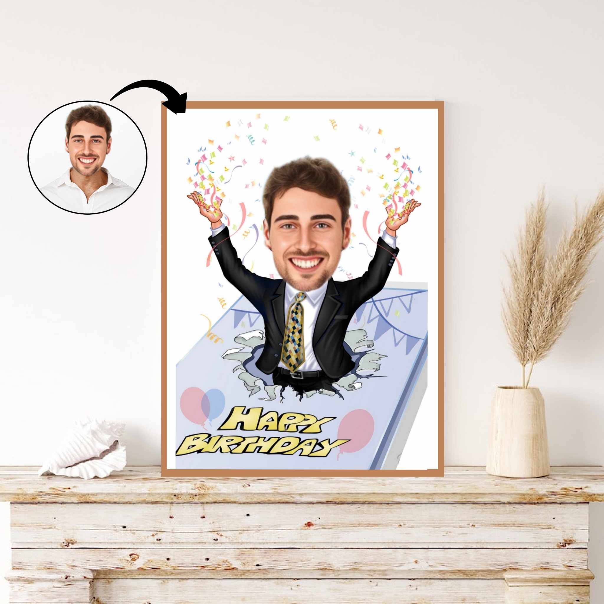 Fødselsdag tema15 (1 person) - karikaturtegning efter dine fotos - Just Karikatur