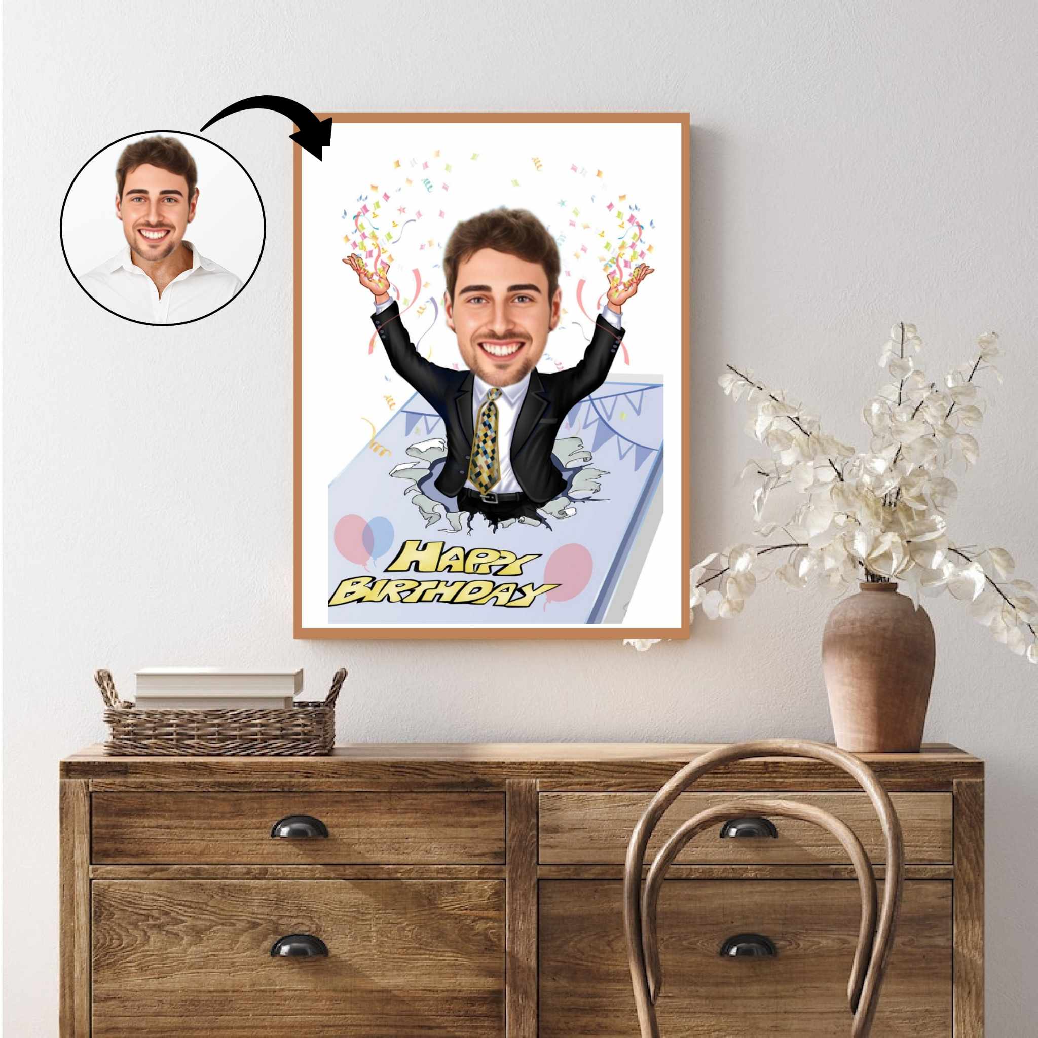 Fødselsdag tema15 (1 person) - karikaturtegning efter dine fotos - Just Karikatur