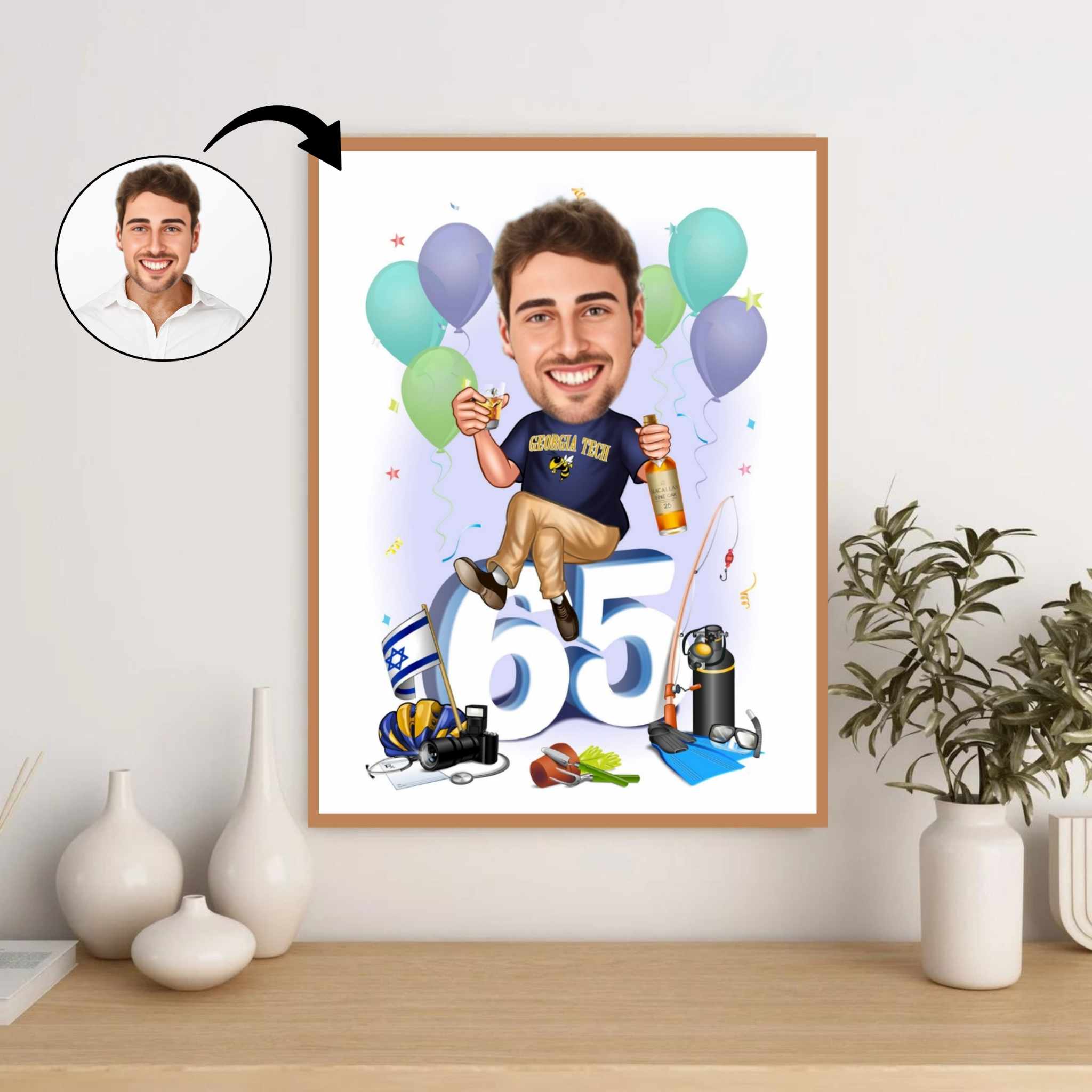 Fødselsdag tema10 (1 person) - karikaturtegning efter dine fotos - Just Karikatur