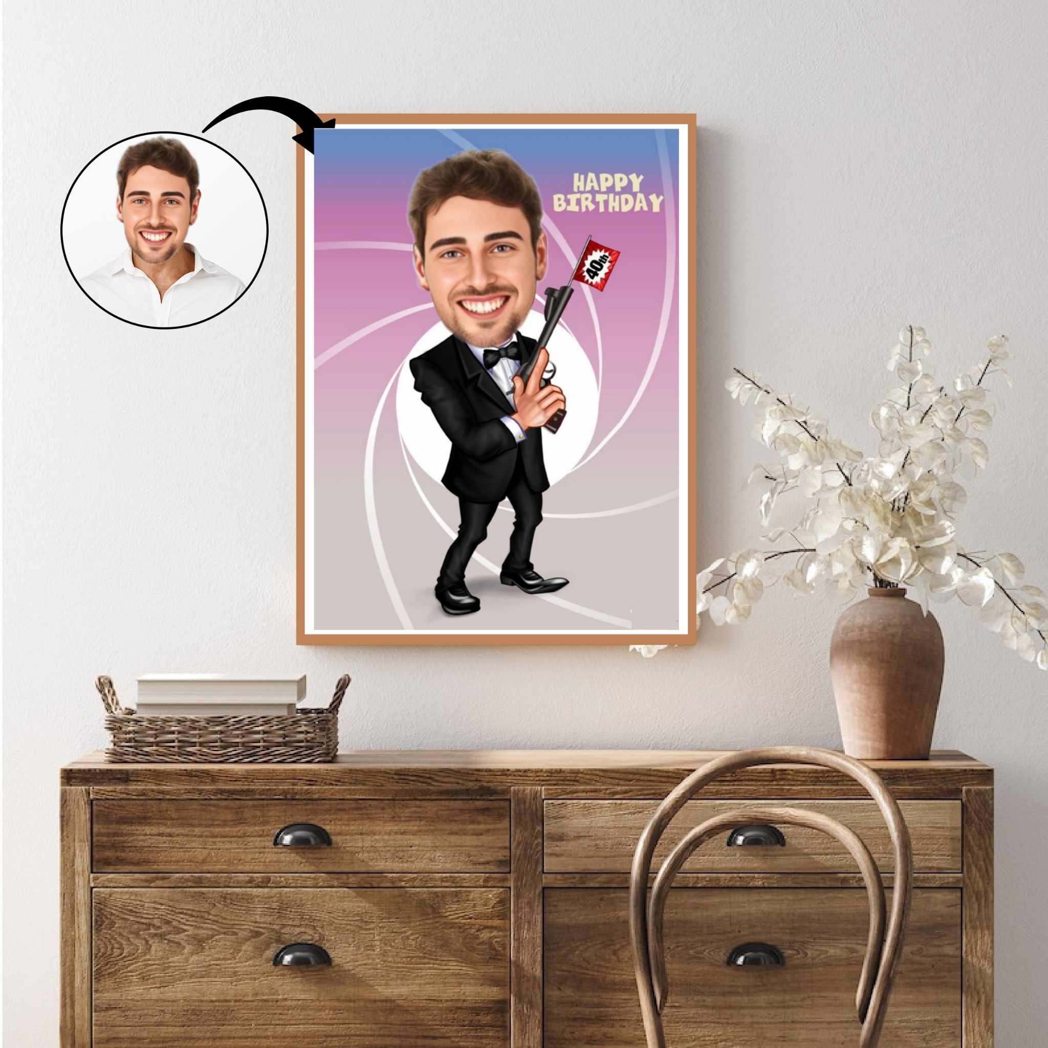 Fødselsdag tema4 (1 person) - karikaturtegning efter dine fotos - Just Karikatur