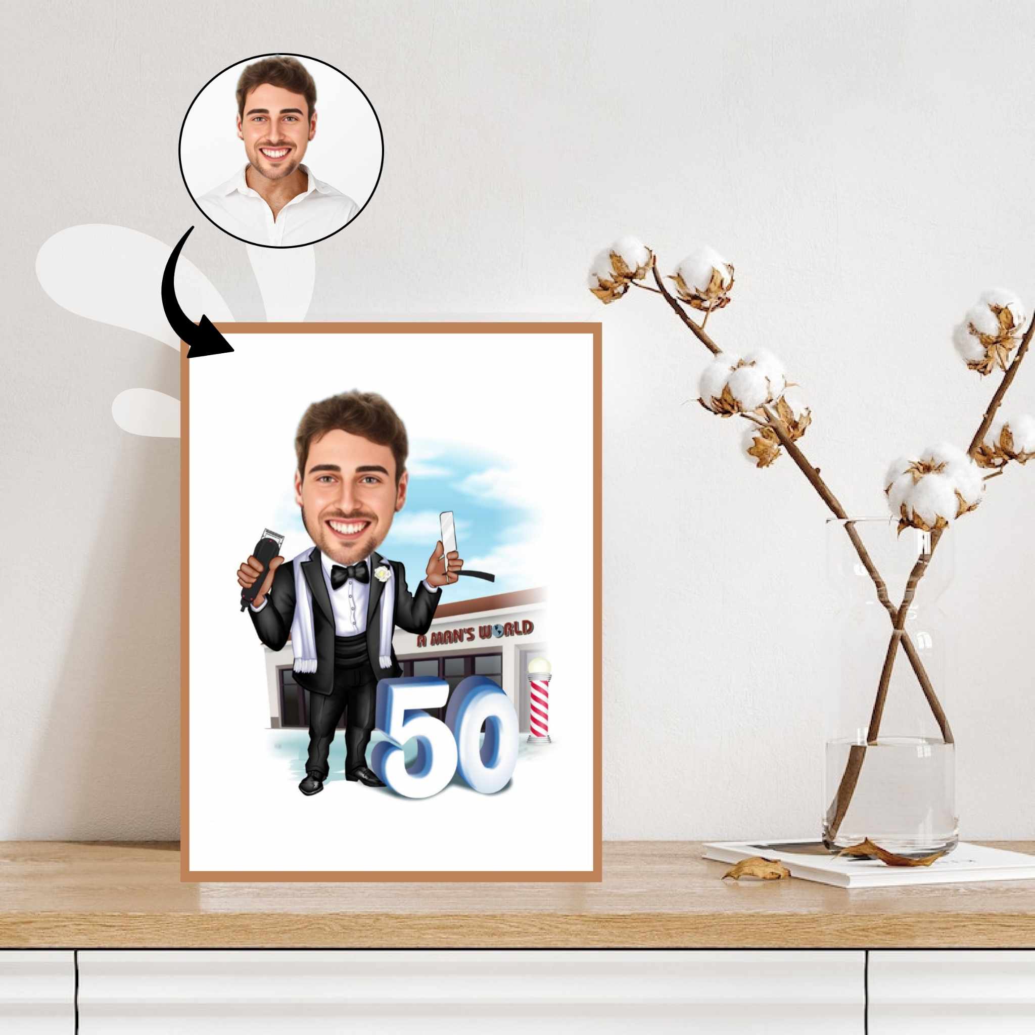 Fødselsdag tema13 (1 person) - karikaturtegning efter dine fotos - Just Karikatur