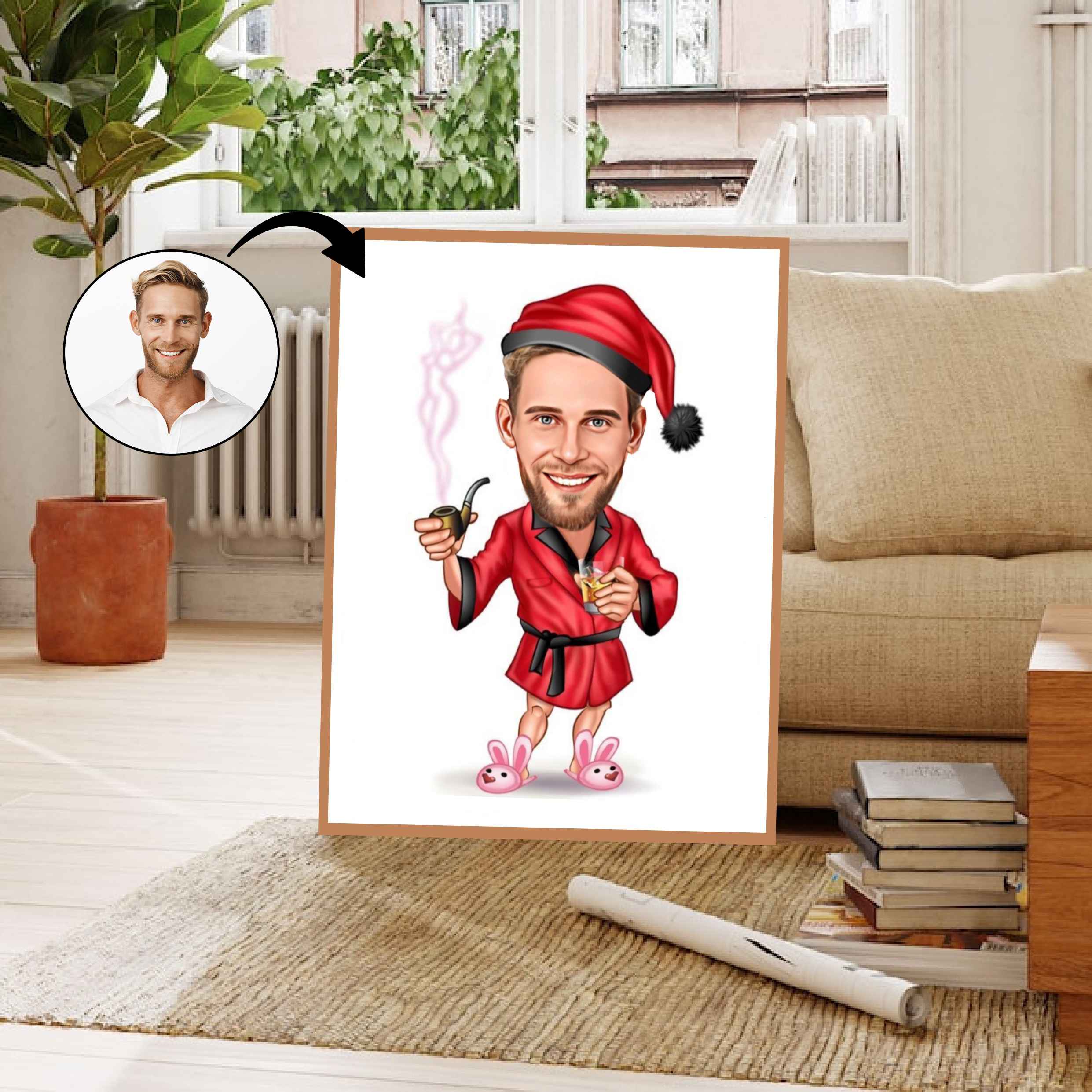 Jul tema19 (1 person) - karikaturtegning efter dine fotos - Just Karikatur