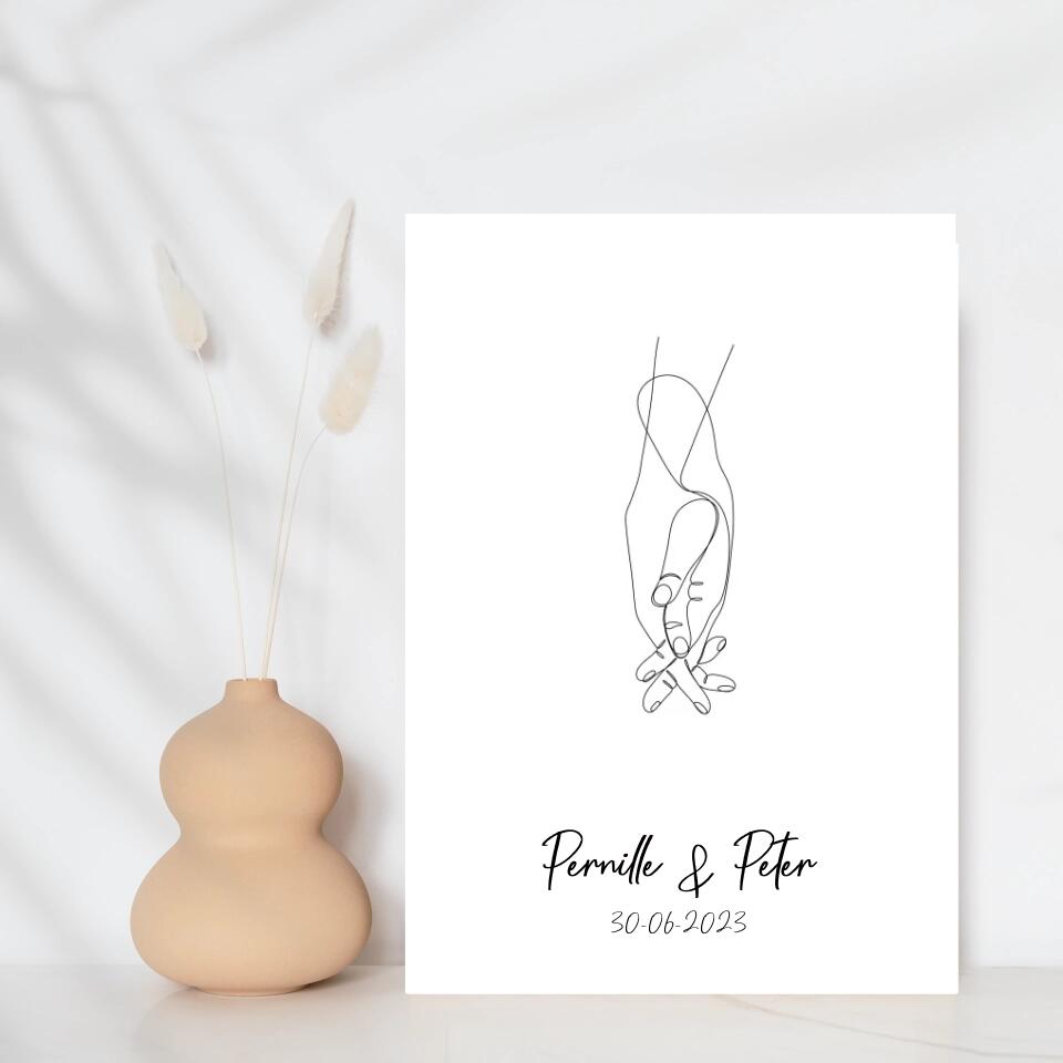 Line art bryllupsplakat - hænder - design selv - Just Karikatur
