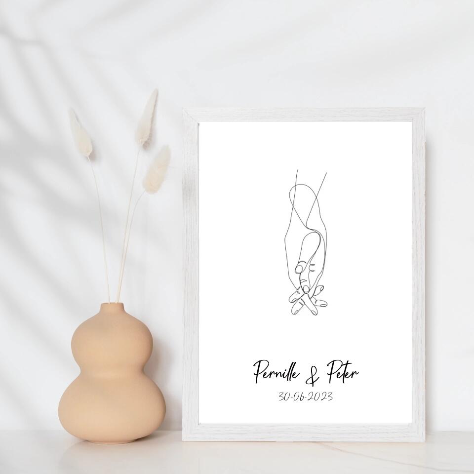 Line art bryllupsplakat - hænder - design selv - Just Karikatur