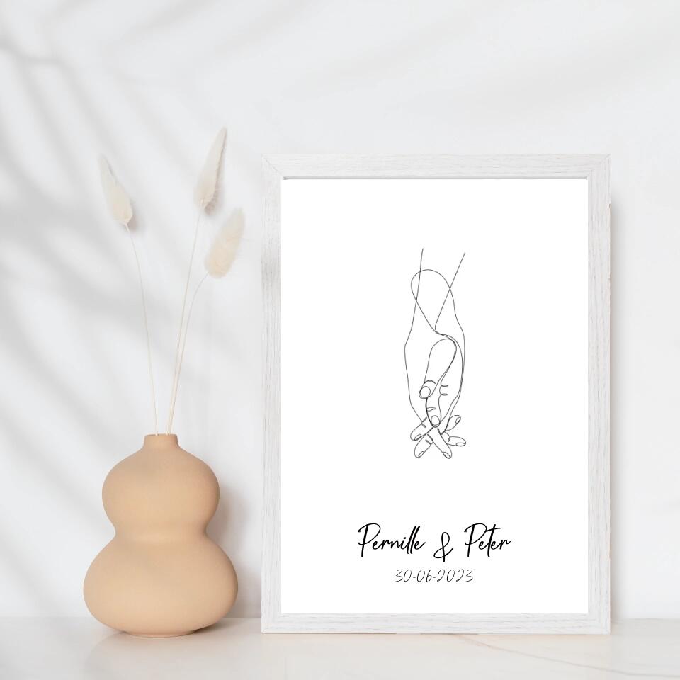 Line art bryllupsplakat - hænder - design selv - Just Karikatur