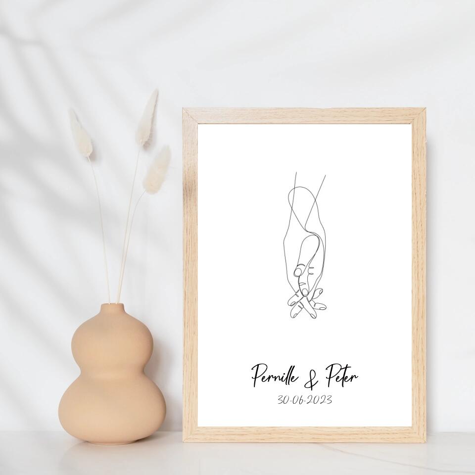 Line art bryllupsplakat - hænder - design selv - Just Karikatur