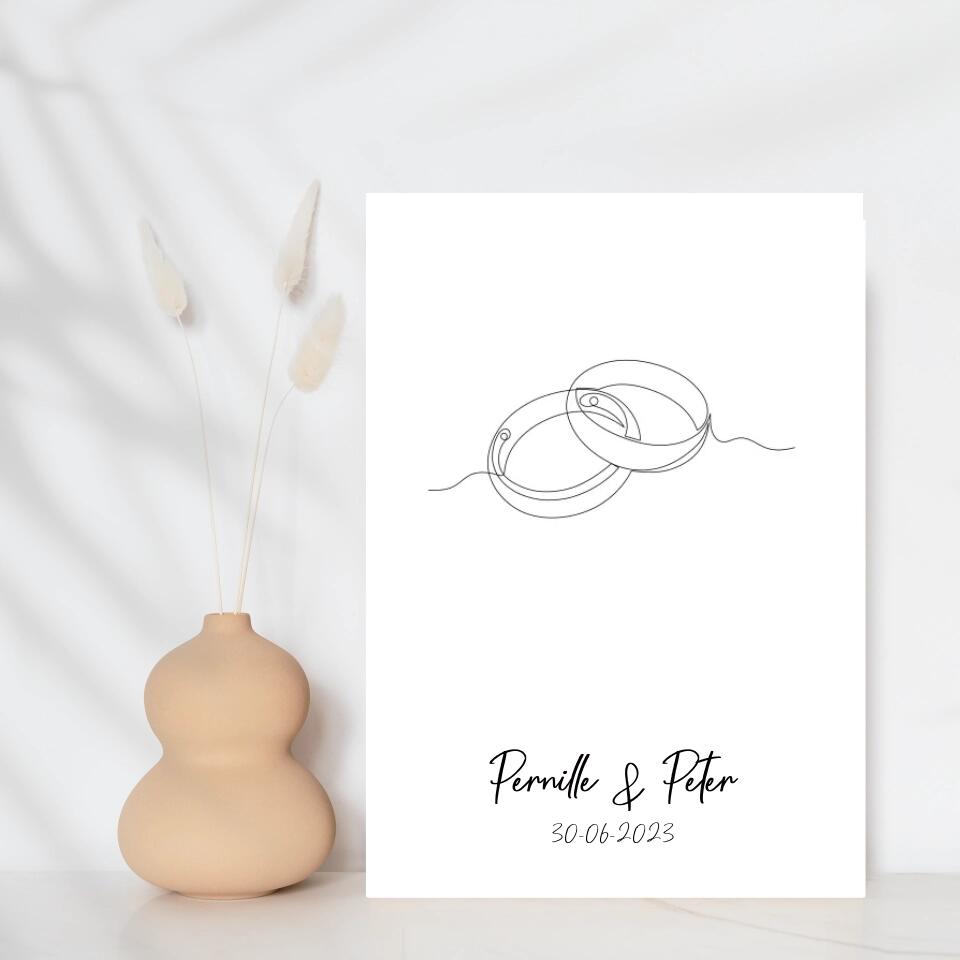 Line art bryllupsplakat - ringe - design selv - Just Karikatur